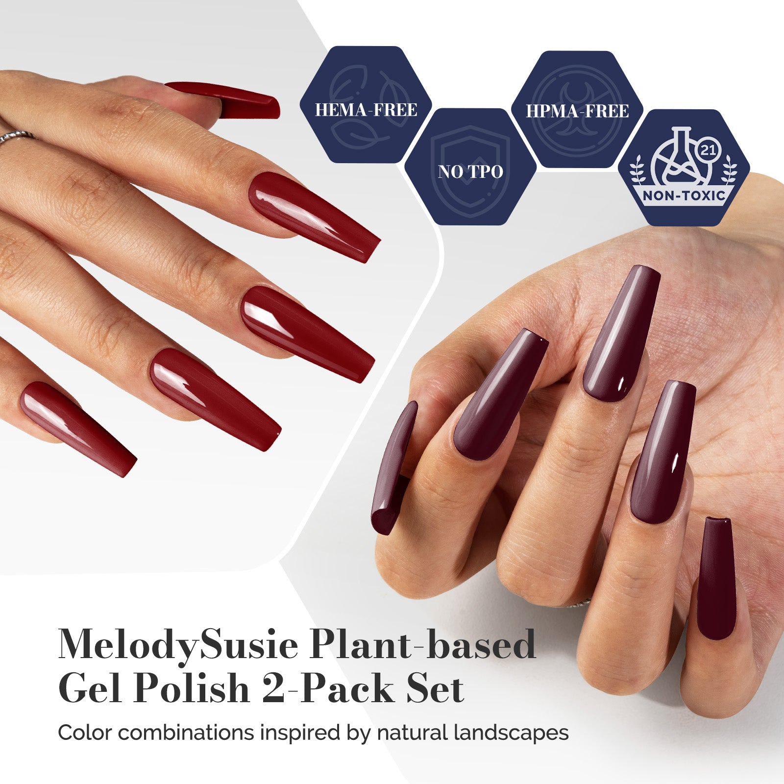 Fleurwee HEMA-Free & HPMA-Free & TPO-Free Gel Polish 2Pcs Rose Red&Bordeaux Red Brown-P02+P29