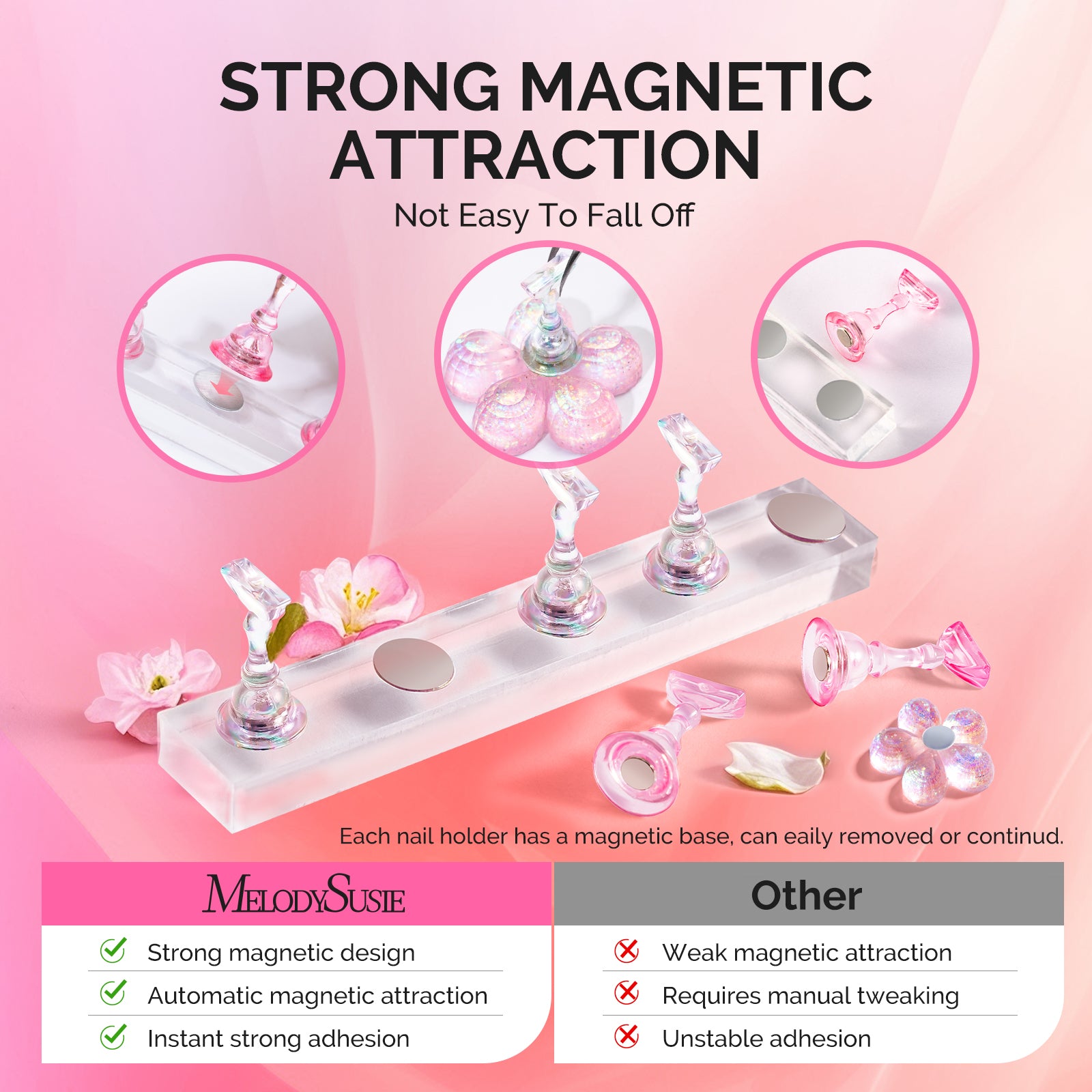 2 Sets Acrylic Magnetic Nail Stand and 102pcs Reusable Adhesive Putty