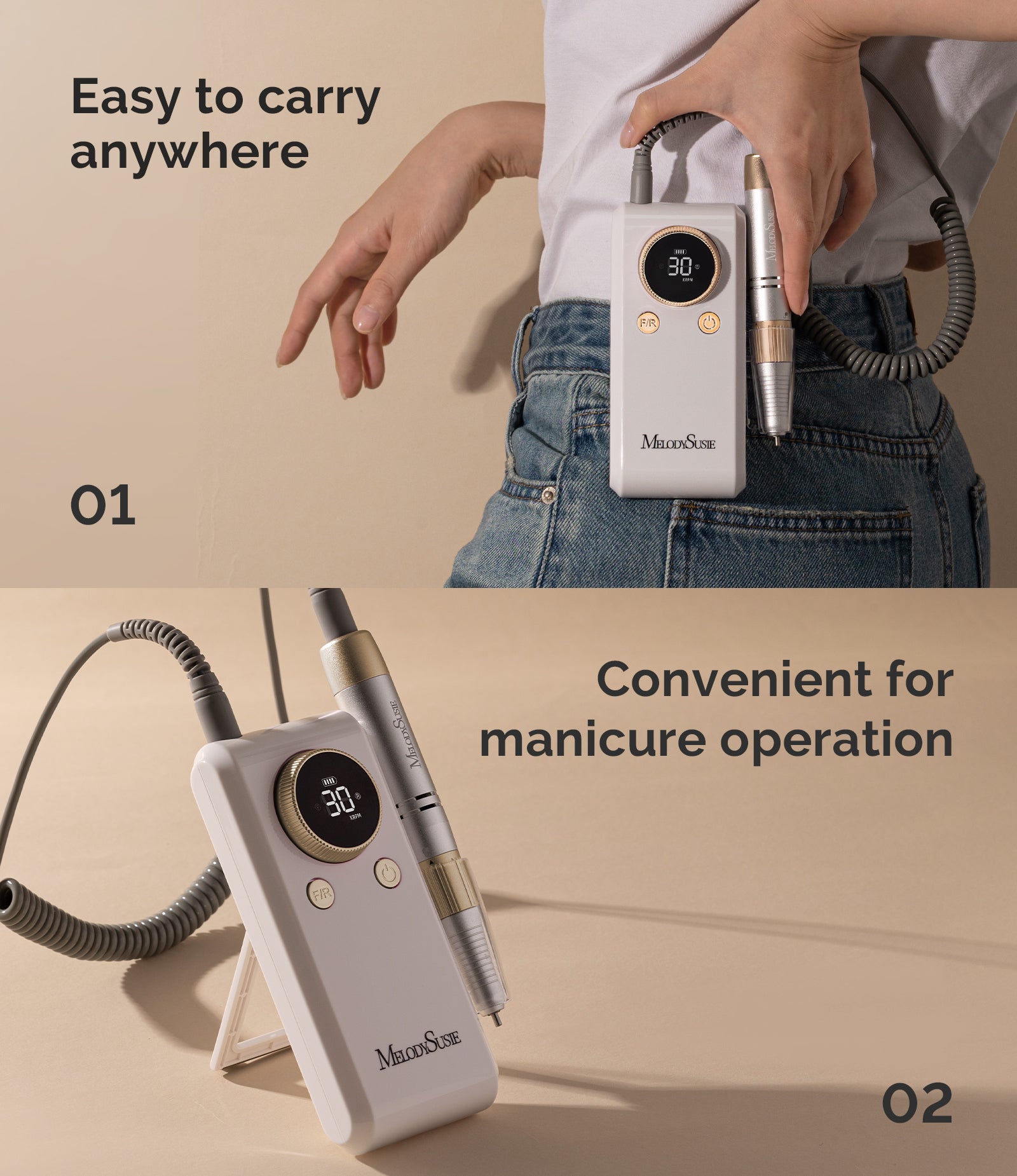 SC330G Rechargeable 30000RPM Nail Drill - White Gold