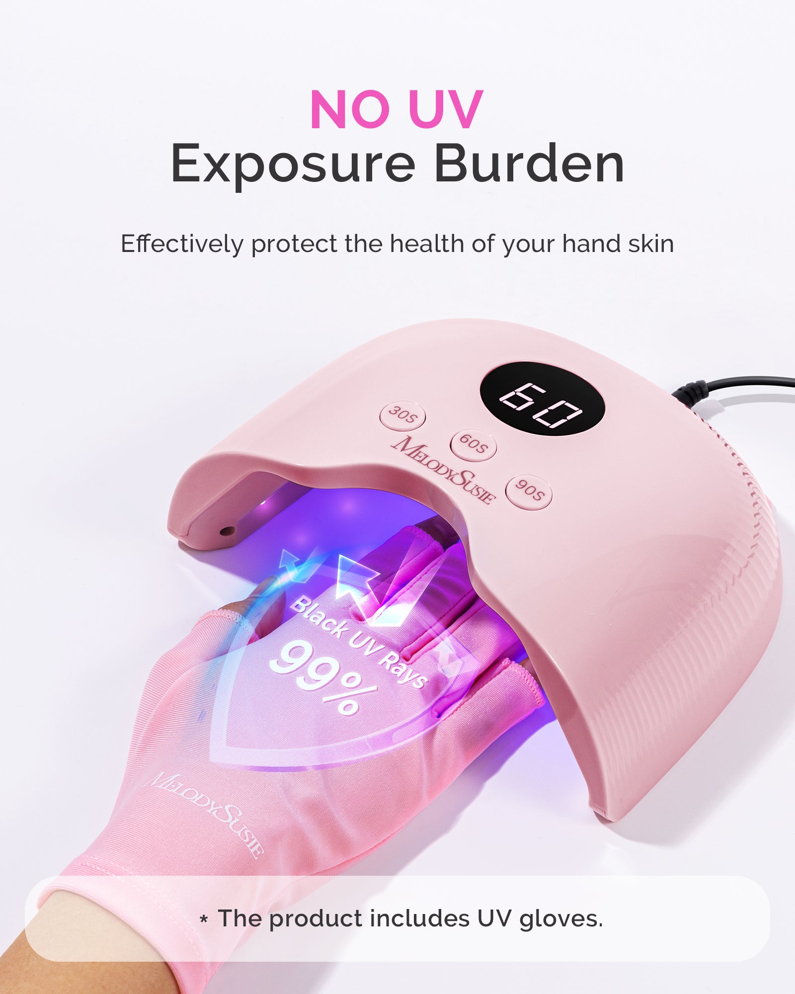 P-PLUS30A LED/UV Nail Lamp with UV Gloves - Pink