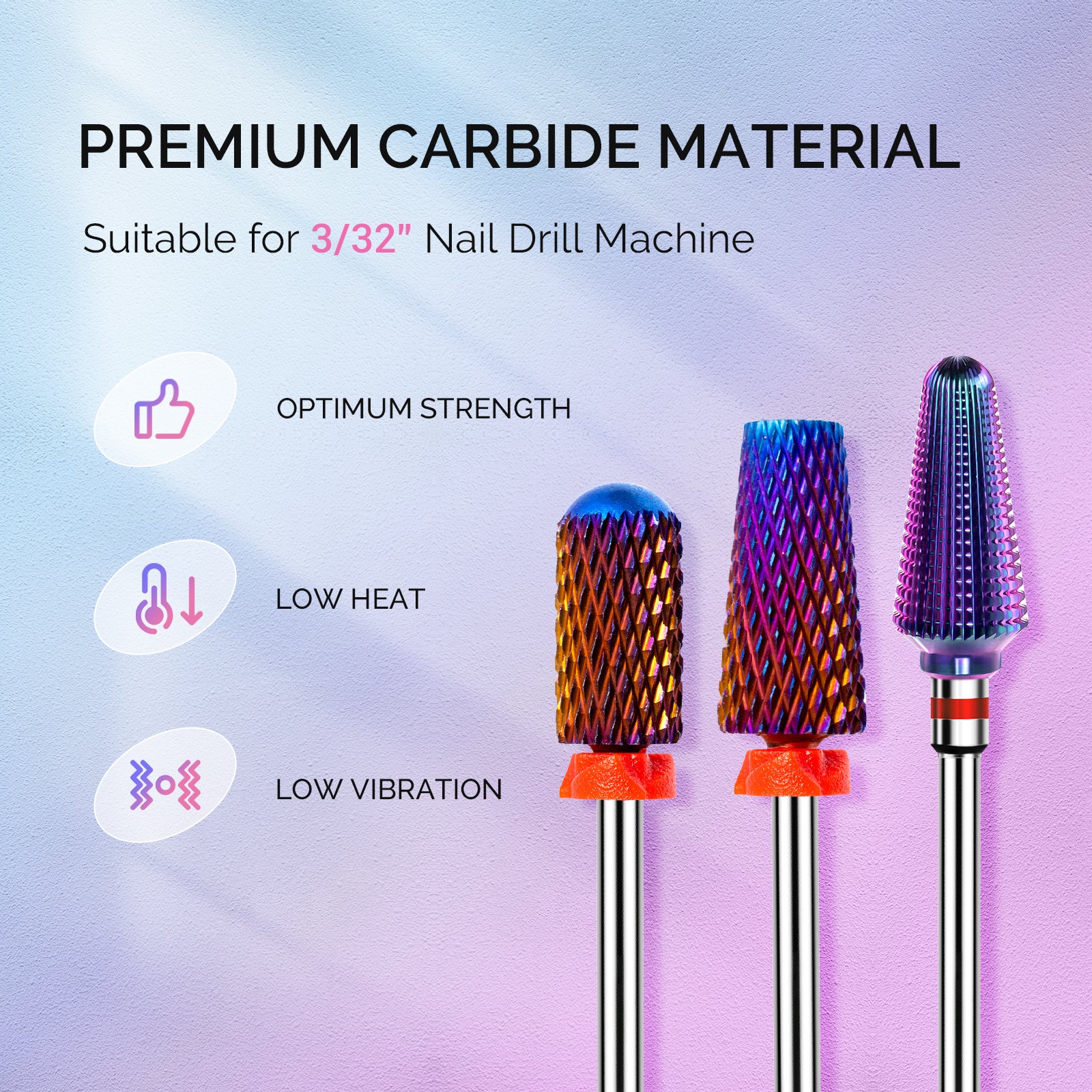 3Pcs Carbide Tungsten Nail Drill Bits Set