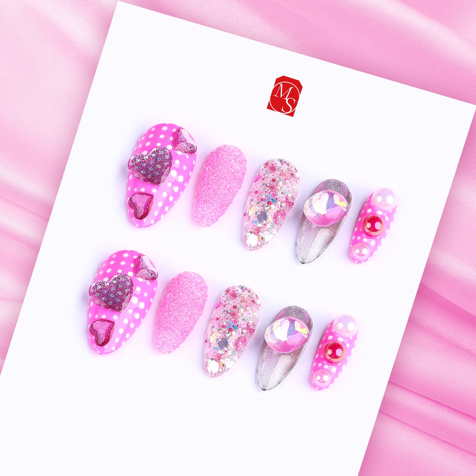 Pink Polka Dot Stiletto Short Press On Nails | MelodySusie