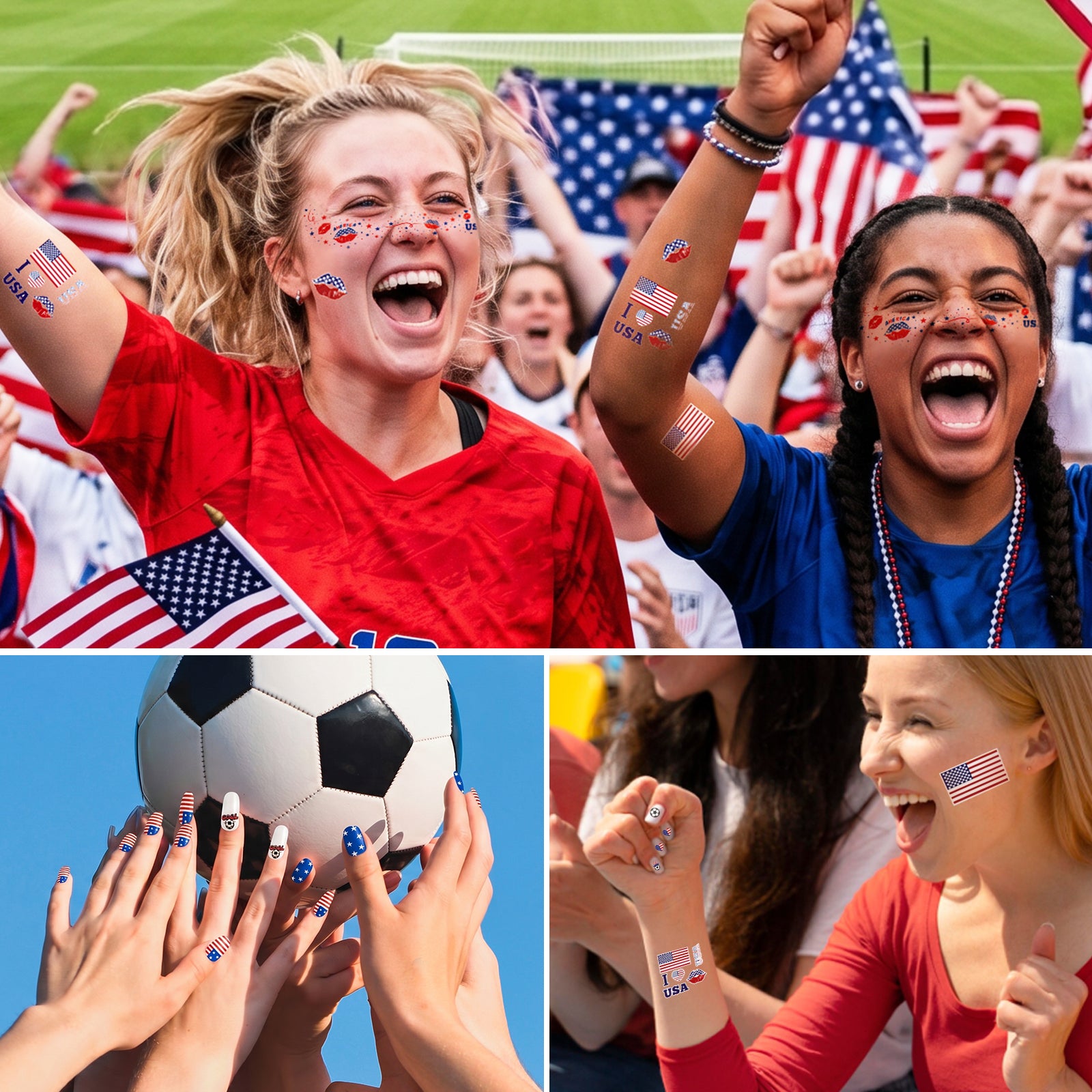 Gameday FanGlow Kit with World Cup Soccer Flag Nail Strips & Face Temporary Tattoos