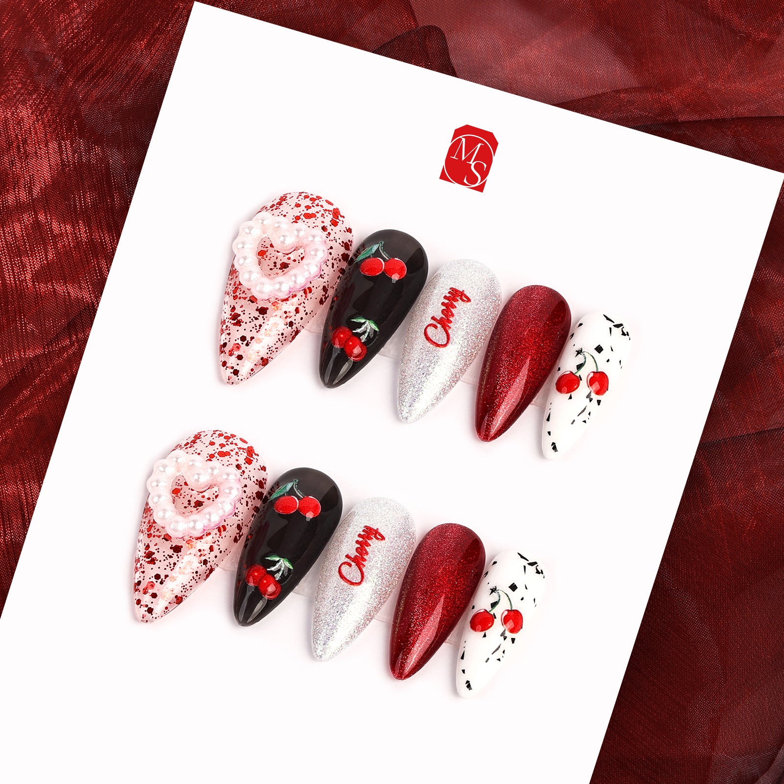 Cherry Boom Stiletto Regular Press On Nails