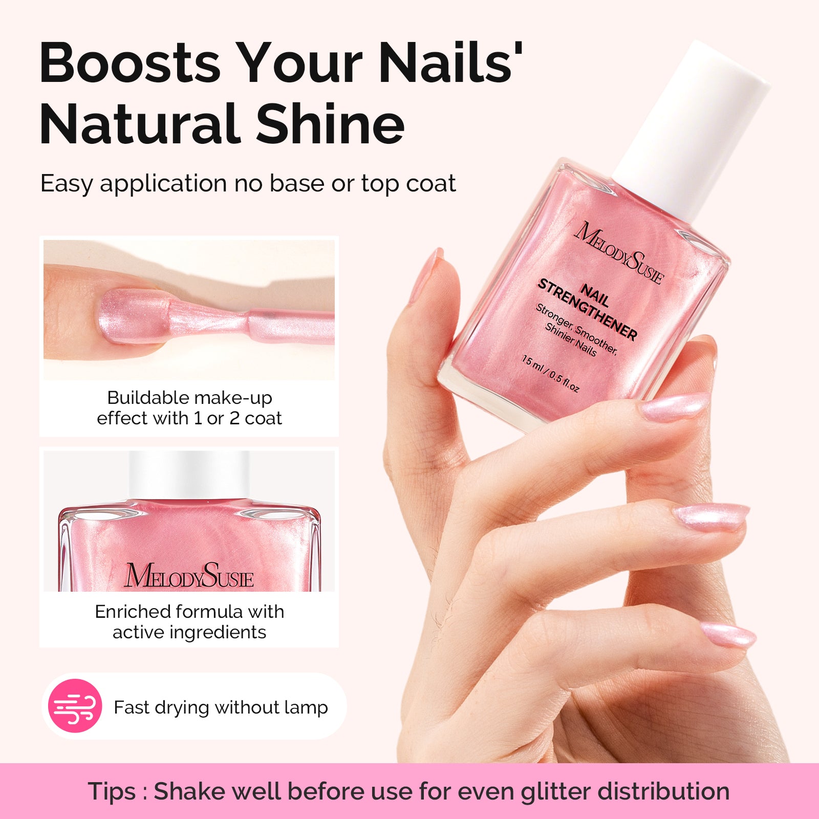 Nail Strengthener and Growth Treatment, 2-in-1 Ridge Filling Base Coat & Glossy Concealer Polish 15ml 0.5 Fl Oz