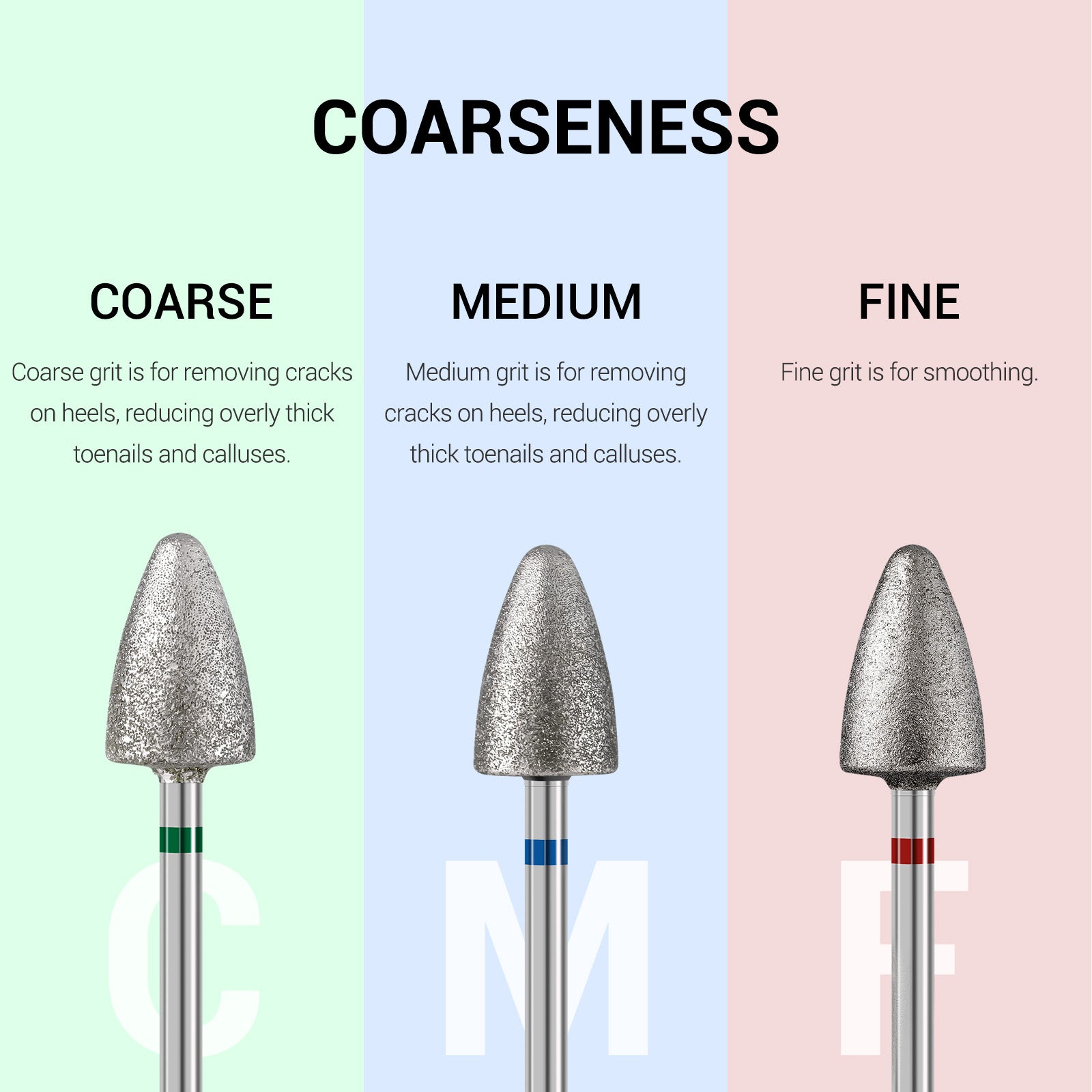 3Pcs 8mm Diamond Pedicure Cone Drill Bits Set