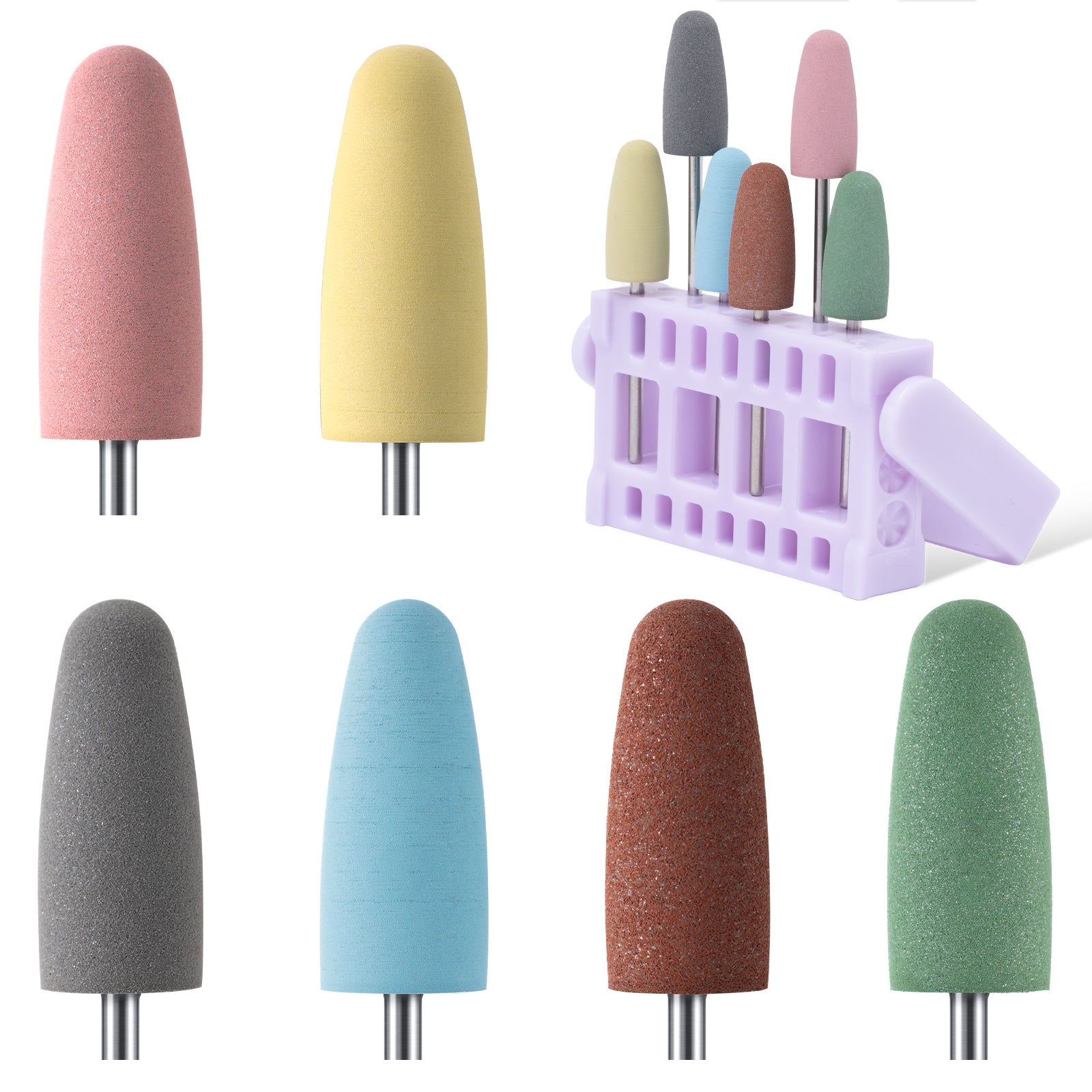 6Pcs Polish Pedicure Nail Drill Bits with 16 Holes Bits Holder Set