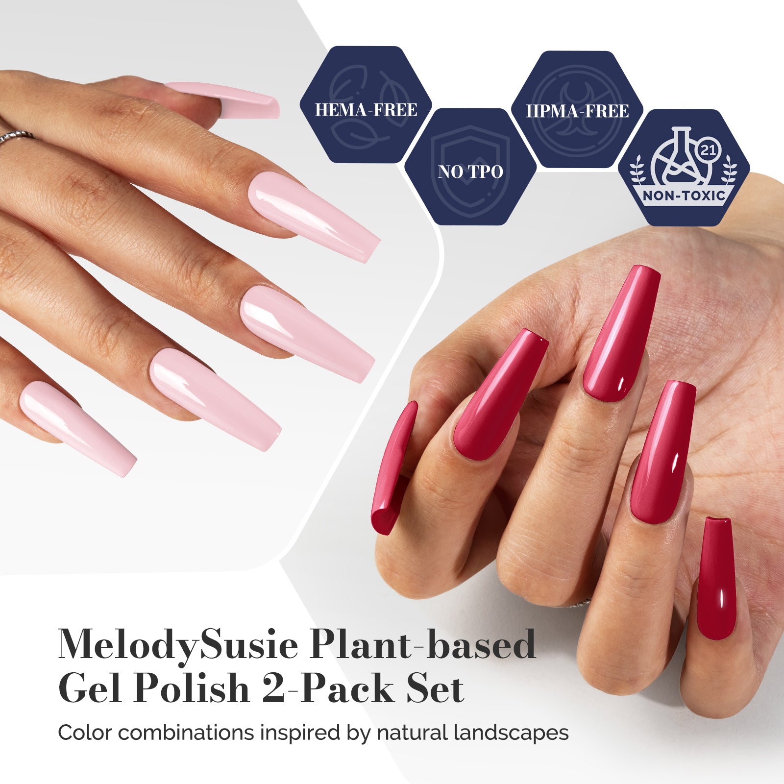 Fleurwee HEMA-Free & HPMA-Free & TPO-Free Gel Polish 2Pcs Raspberry Red&Light Pink-P13+P22