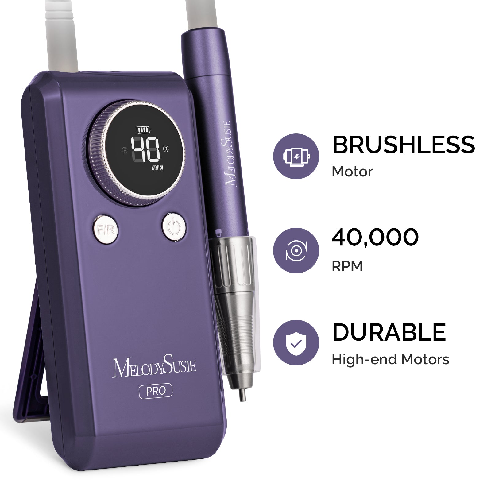 MB420G Clip-On Professional Rechargeable 2-in-1 Nail Drill with Built-In Stand 40,000RPM - Purple