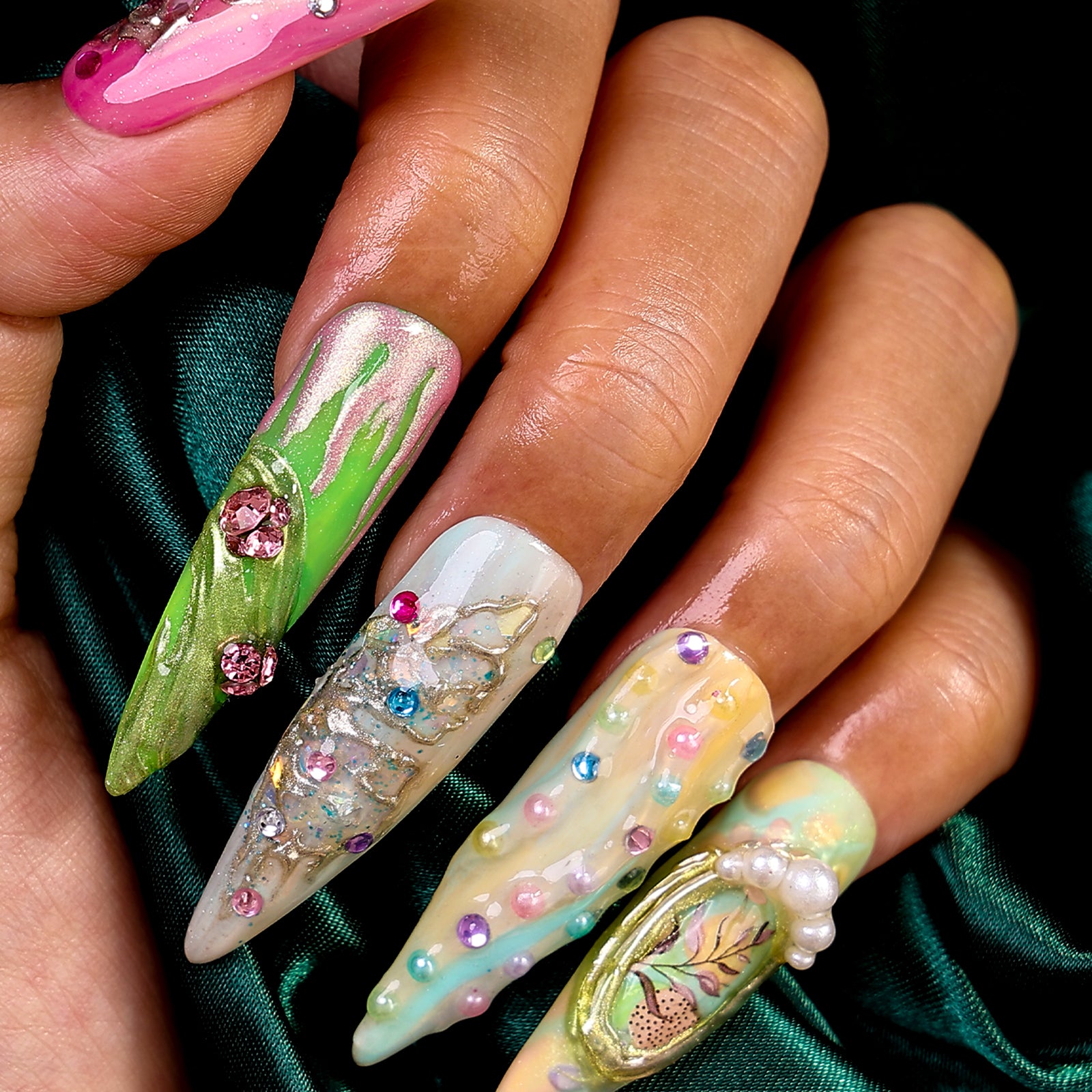 Spring Waltz Stiletto Long Press On Nails