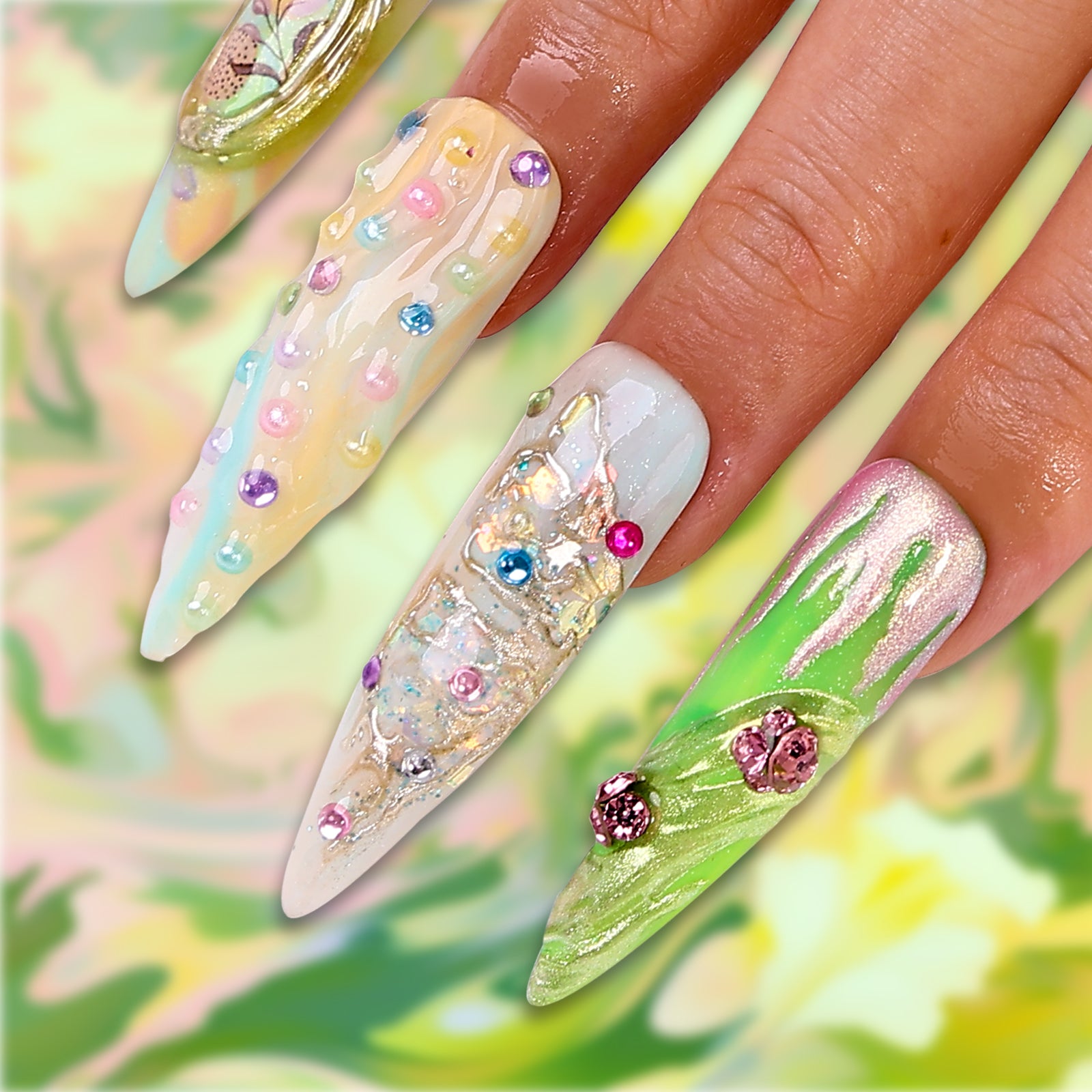 Spring Waltz Stiletto Long Press On Nails