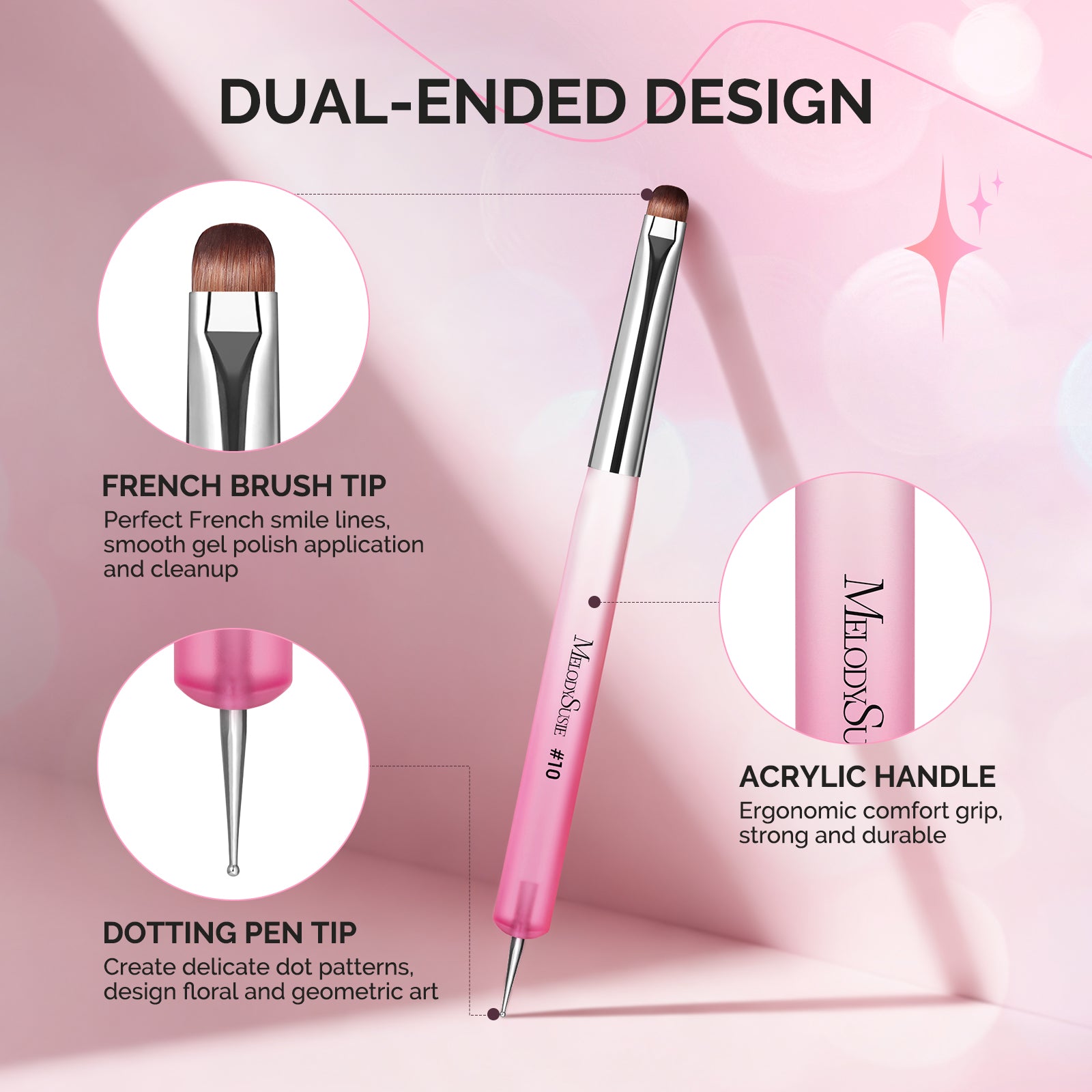 Dual-Ended French Nail Brush and Dotting Pen Set with Brush Holder - Size #10#12#14#16