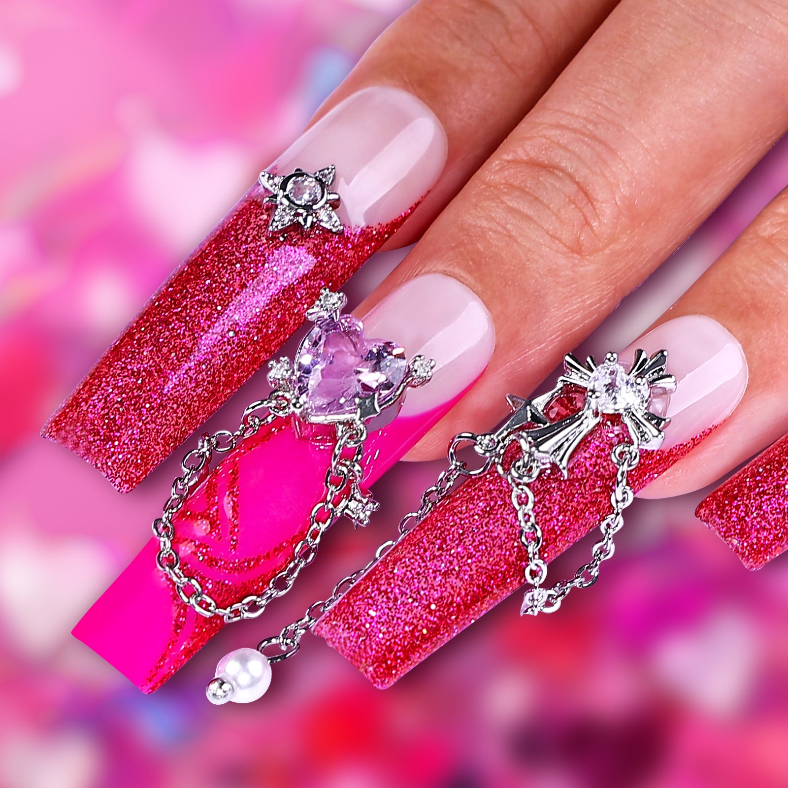Strawberry Swirl Square Long Press On Nails | MelodySusie