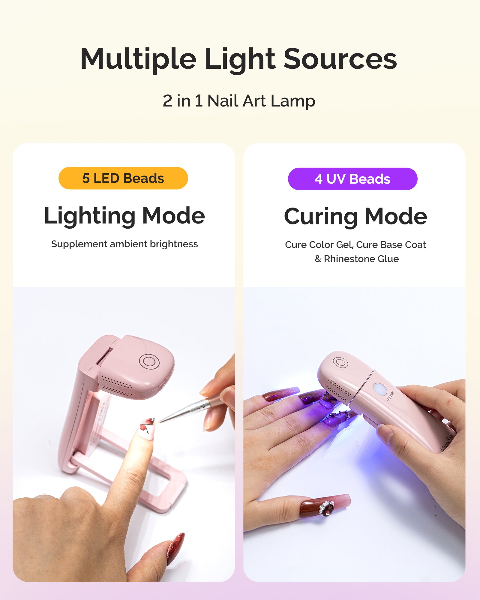 P-ART09F Foldable & Standable 2-in-1 Design LED/UV Nail Lamp - Pink