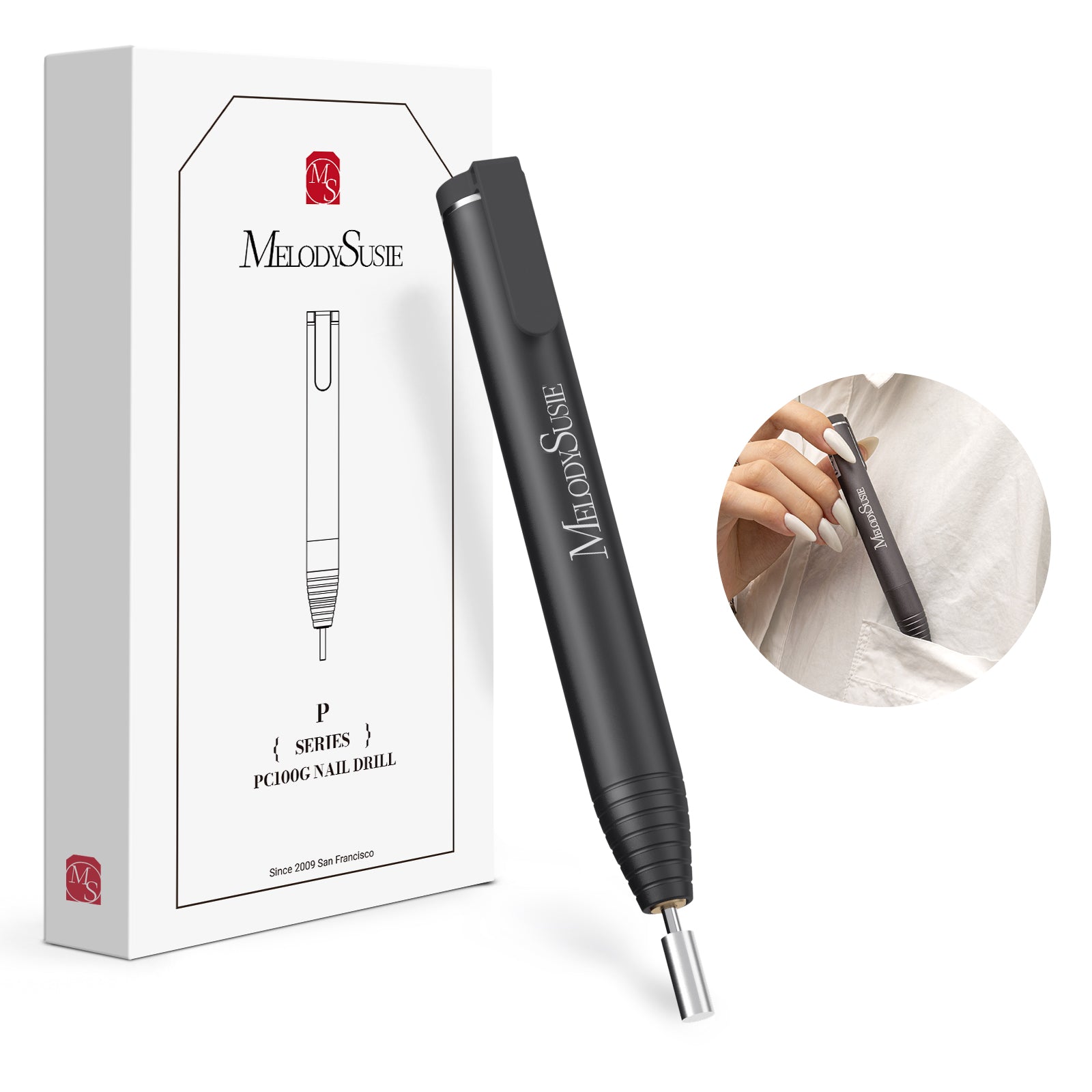 PocketNail PC100GR/PC100G Pen-Shaped Innovative Portable Rechargeable Nail Drill 20,000RPM