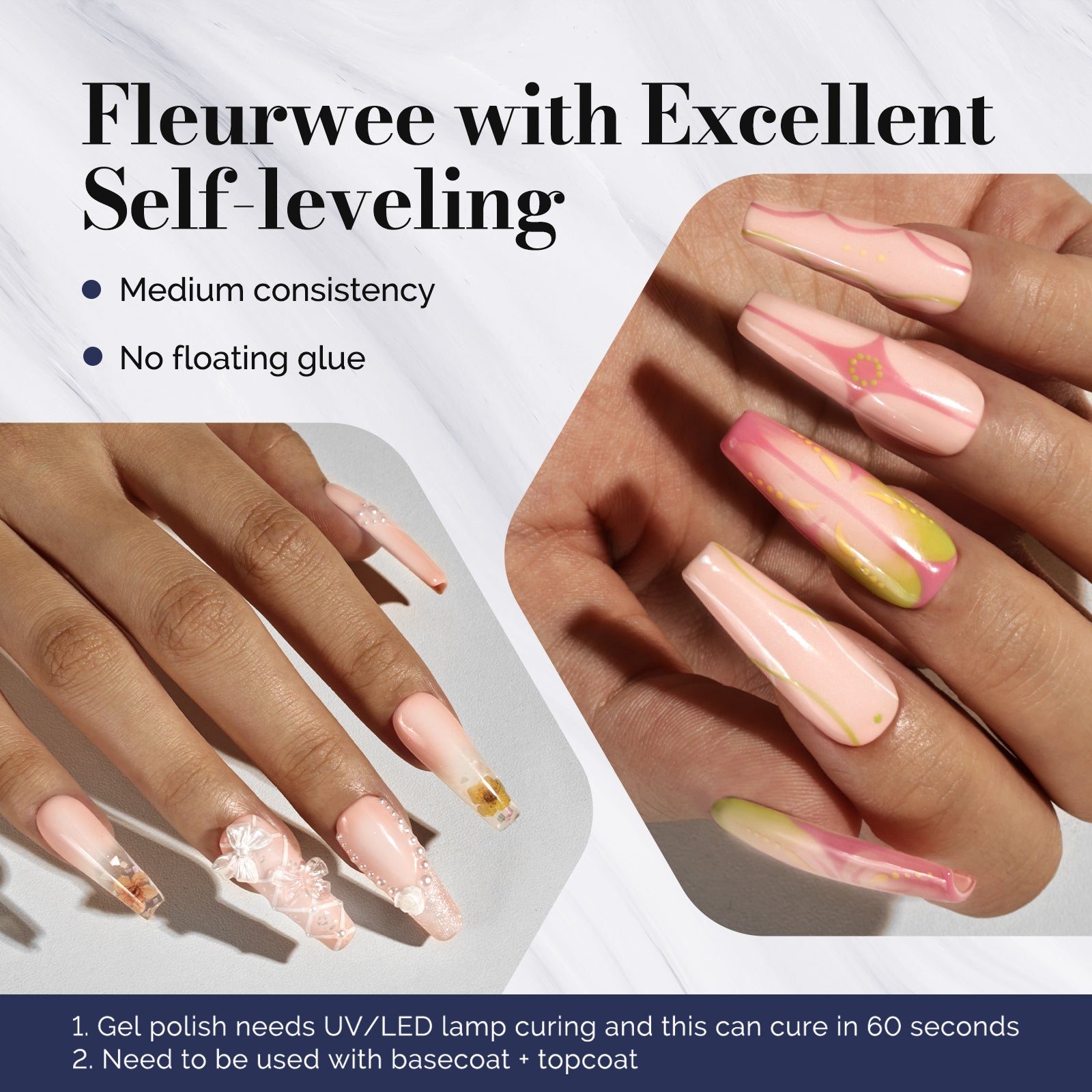 Fleurwee HEMA-Free & HPMA-Free & TPO-Free Gel Nail Polish Plant-based 0.5 fl oz/15ml - P48 Dawn Peony Nude-Glitter