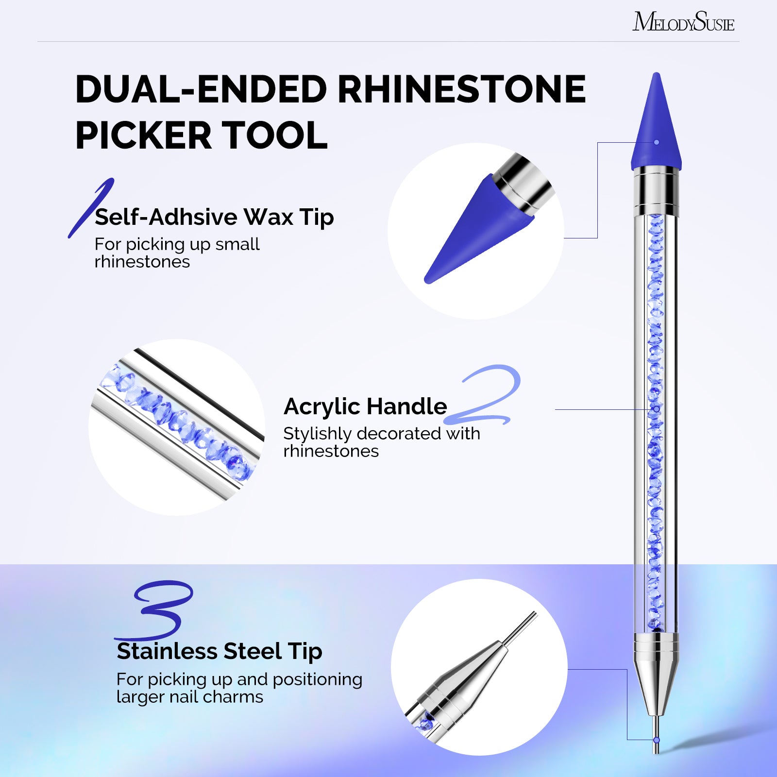 Nail Art Rhinestone Picker Tool Set - Blue & White - US ONLY