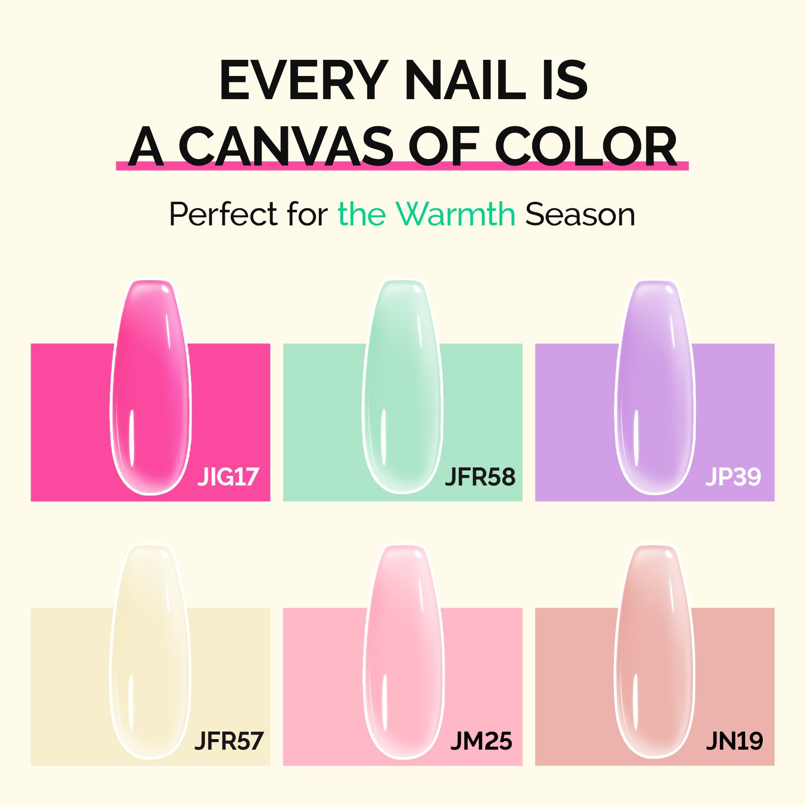 Jeweliver Jelly TPO-Free Gel Nail Polish Set 6 Colors 15ml - Warm Season