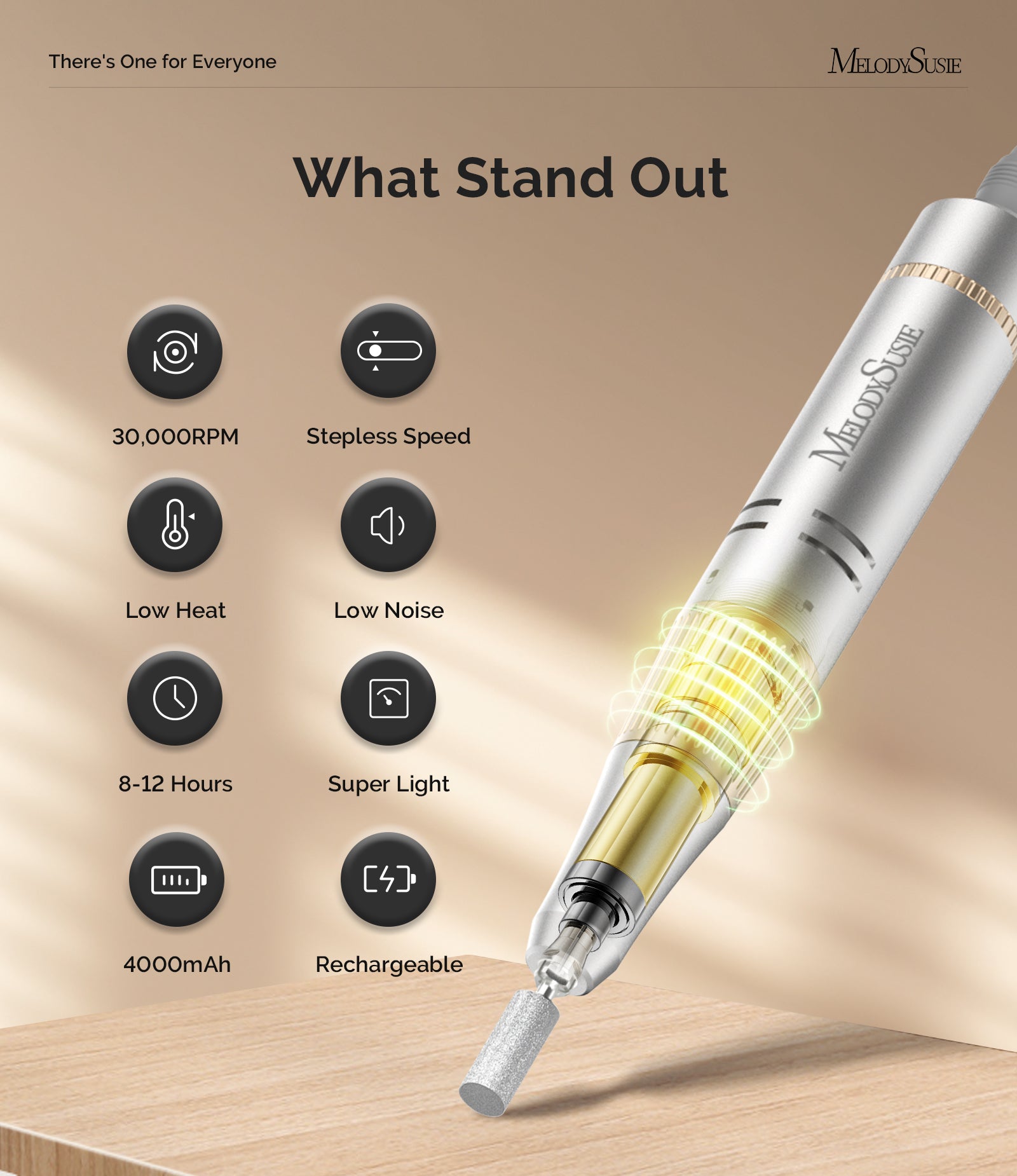 SC320F Rechargeable Nail Drill 30000RPM - Pink Gold