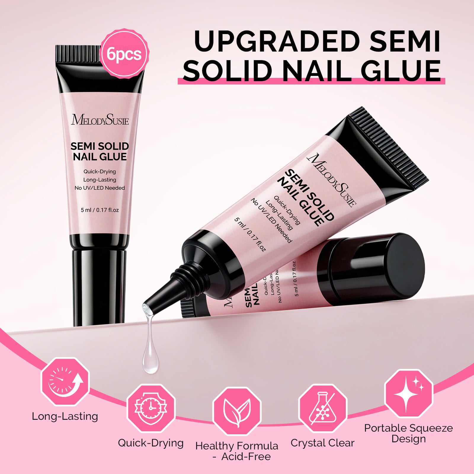 6Pcs Semi Solid Nail Glue