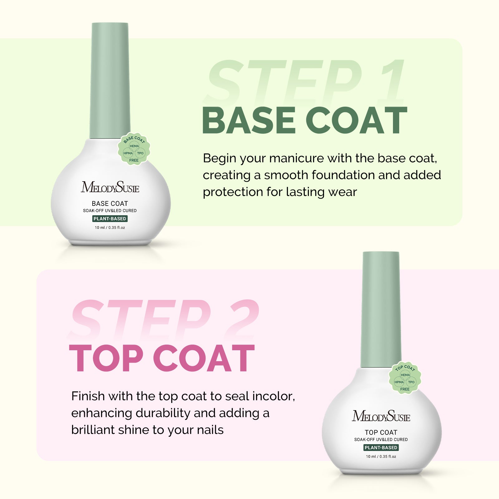 Plant-Based Gel Nail Polish Top Coat & Base Coat - 10ml