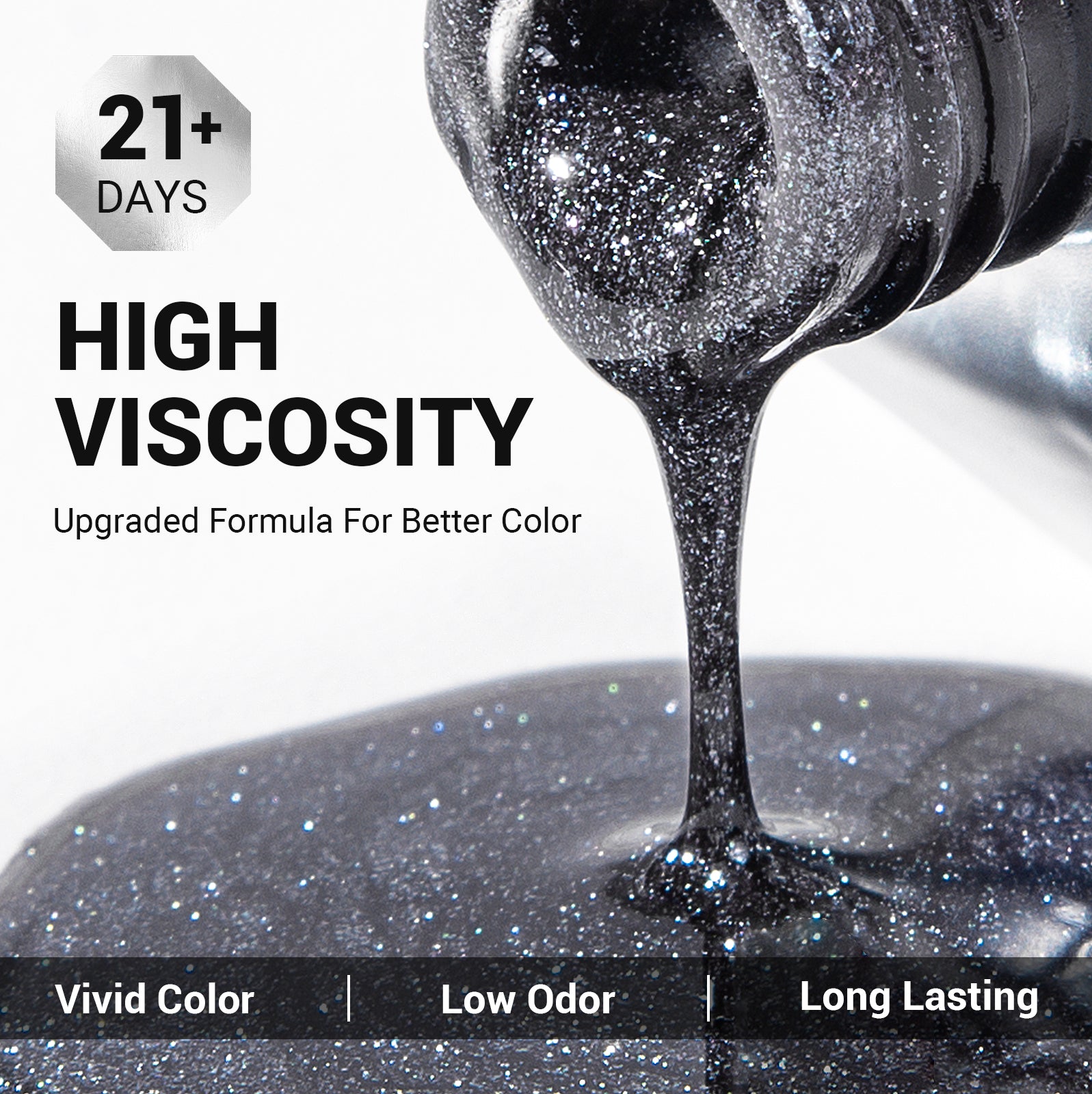 Z200 Black Gray Glitter - TPO-Free Thick Gel Nail Polish(15ml)