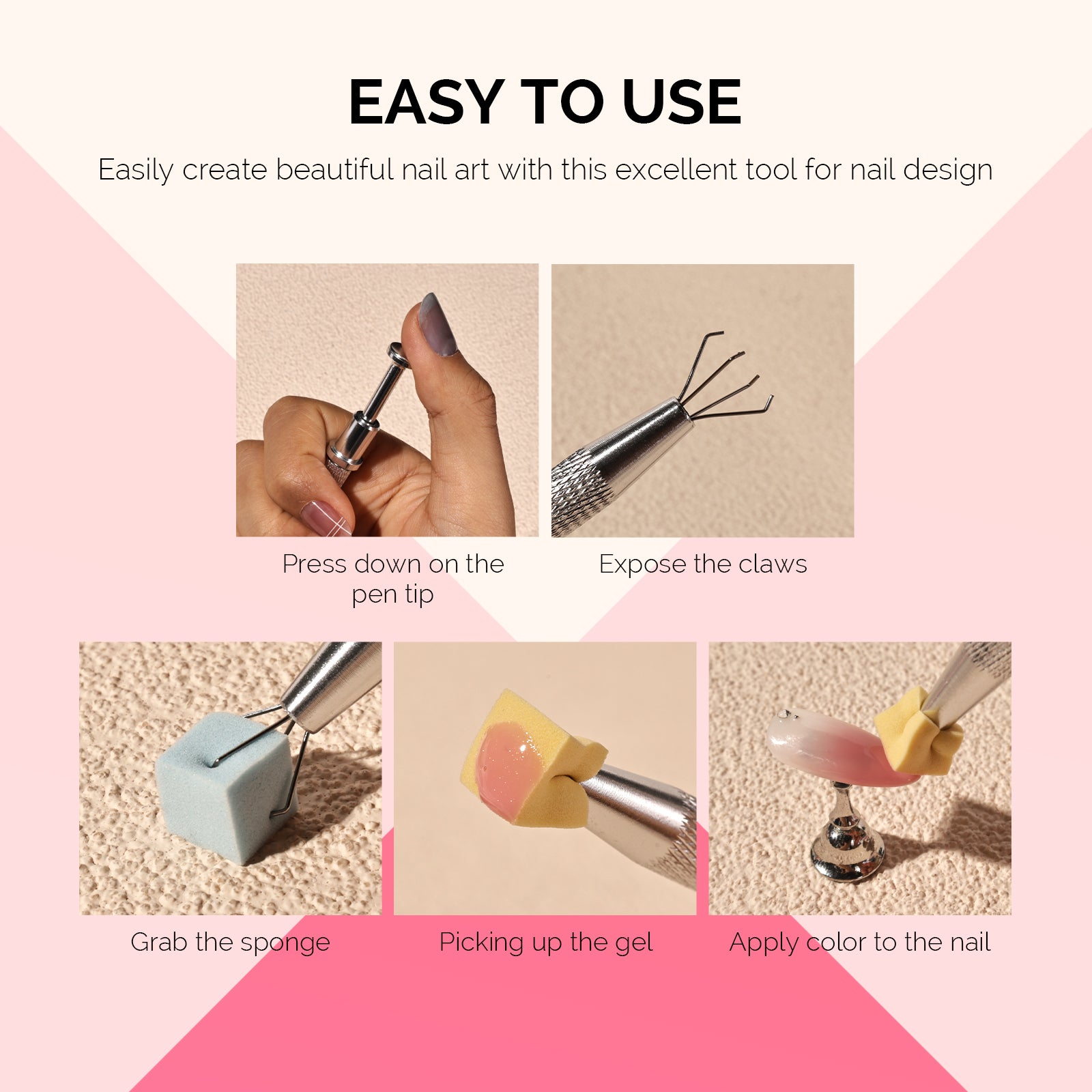 Nail Art Sponges With Grabbing Pen - Color