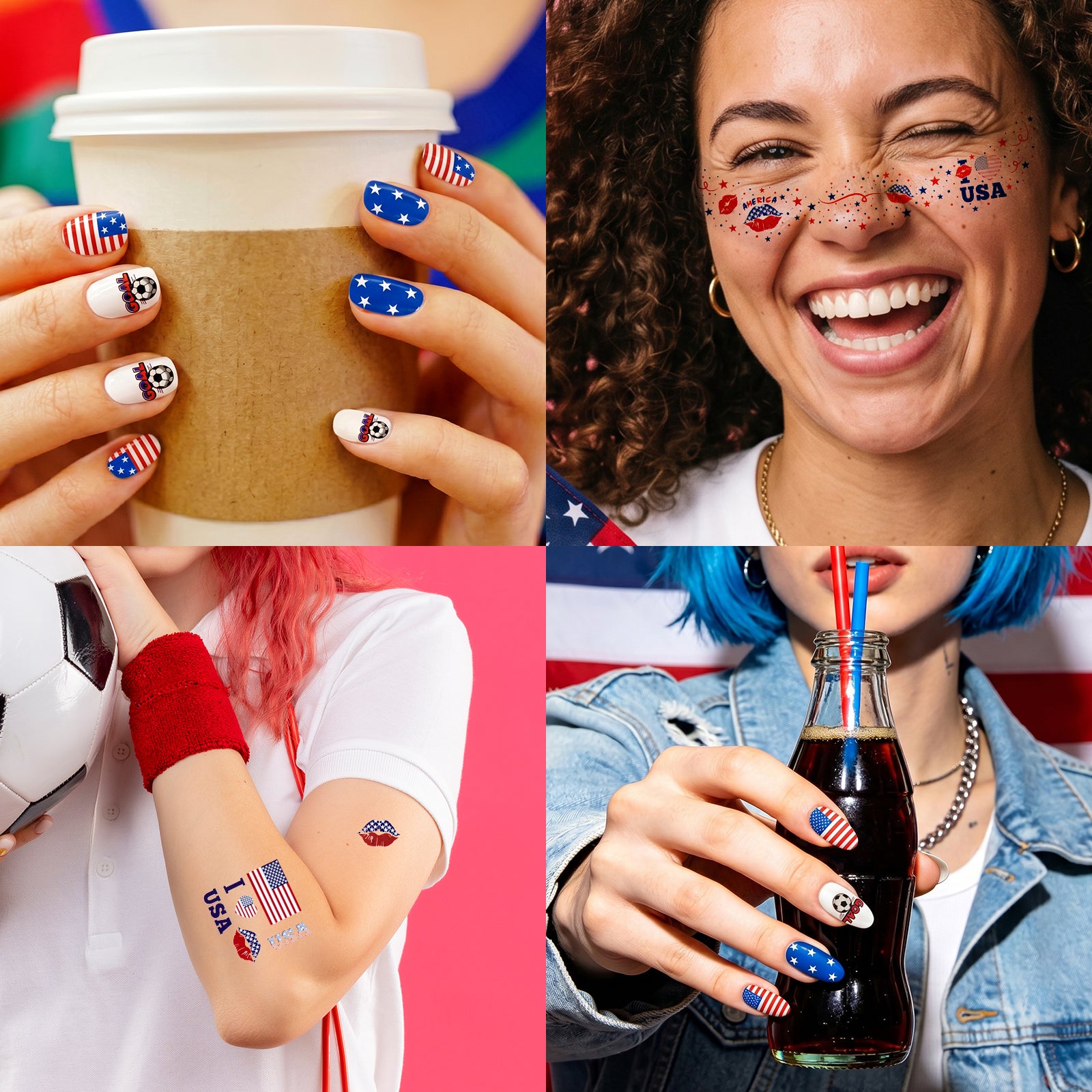 Gameday FanGlow Kit with World Cup Soccer Flag Nail Strips & Face Temporary Tattoos
