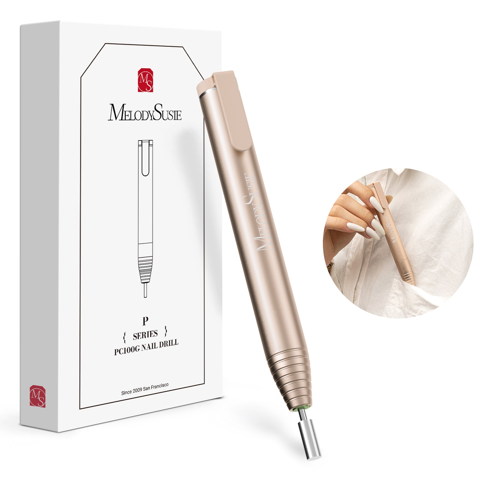 PocketNail PC100GR/PC100G Pen-Shaped Innovative Portable Rechargeable Nail Drill 20,000RPM