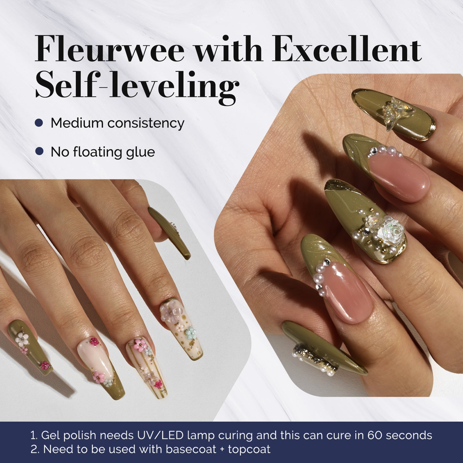 Fleurwee HEMA-Free & HPMA-Free & TPO-Free Gel Nail Polish Plant-based 0.5 fl oz/15ml - P49 Misty Moss Green-Glitter