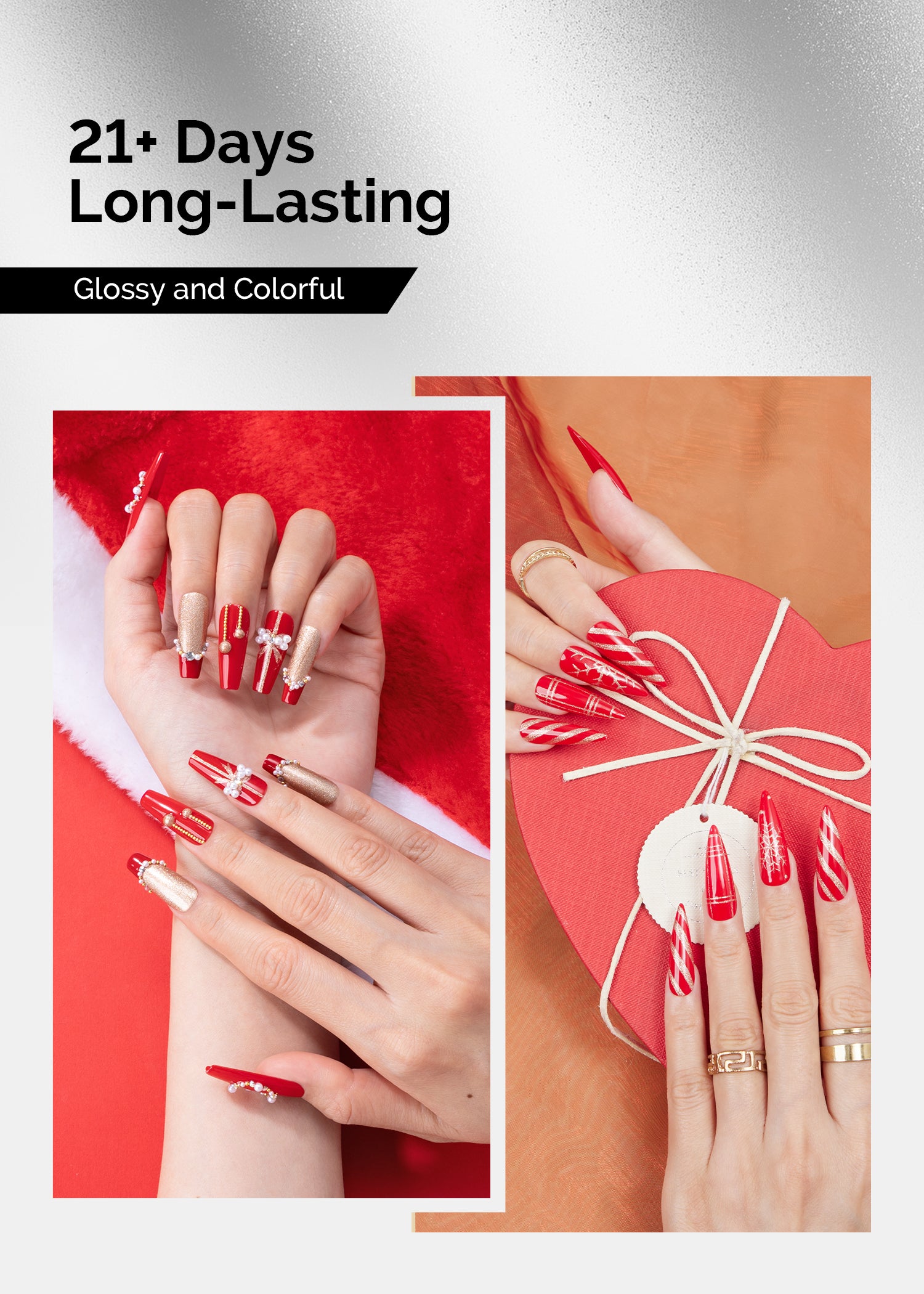 TPO-Free Thick Gel Nail Polish Gold and Red - 2 Pack 15ml