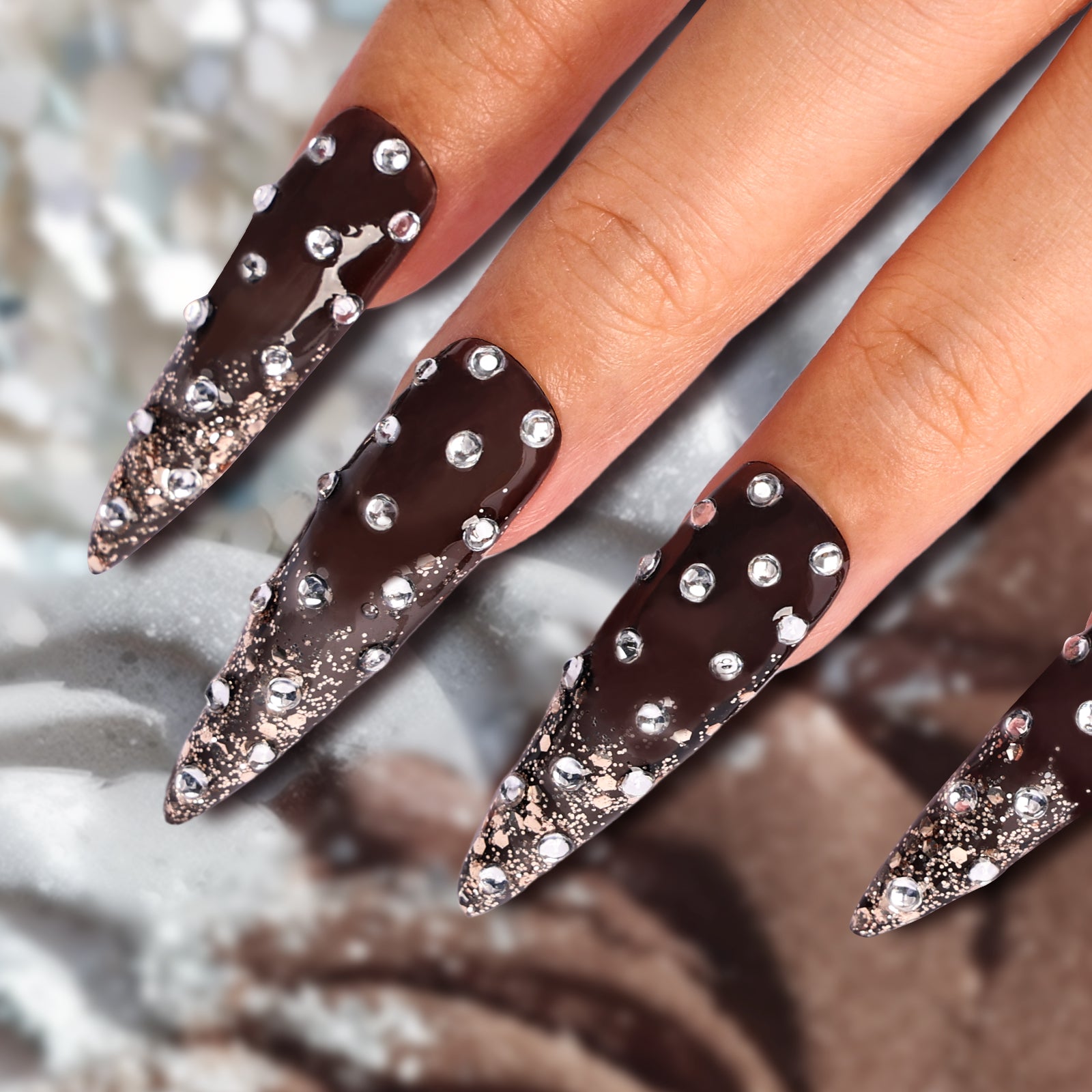 Shiny Obsidian Stiletto Long Press On Nails | MelodySusie