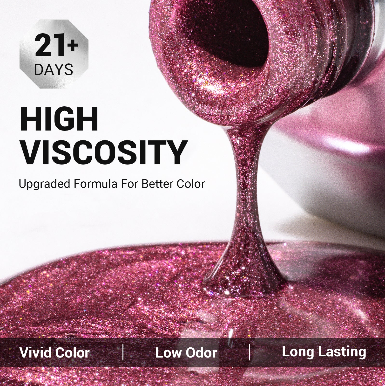 Z201 Strawberry Pink Glitter - TPO-Free Thick Gel Nail Polish(15ml)