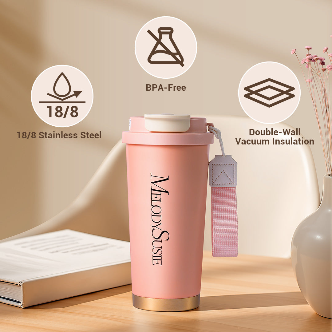 MelodySusie Pink 17oz Stainless Steel Travel Coffee Cup