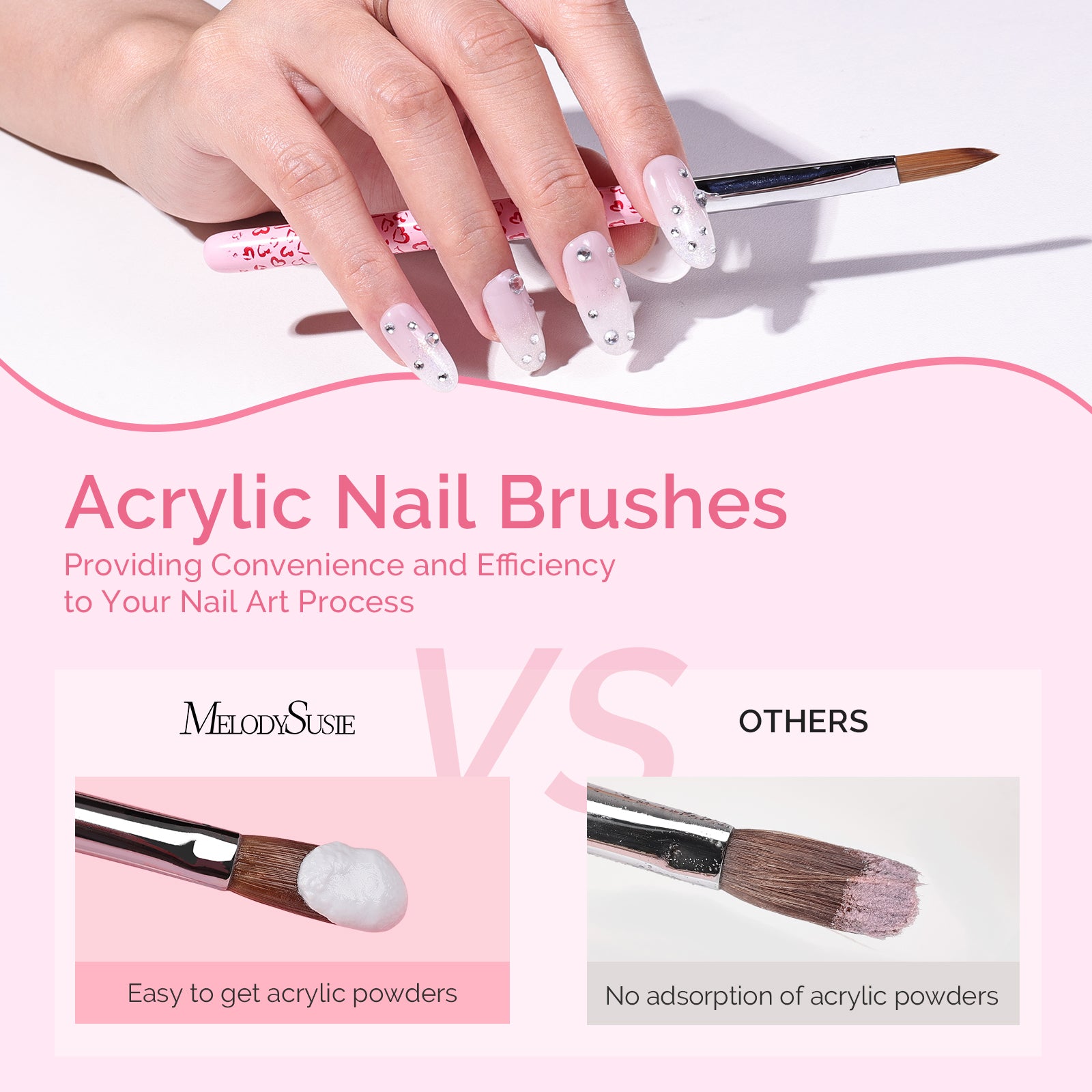 3Pcs Acrylic Nail Brush Set - Pink