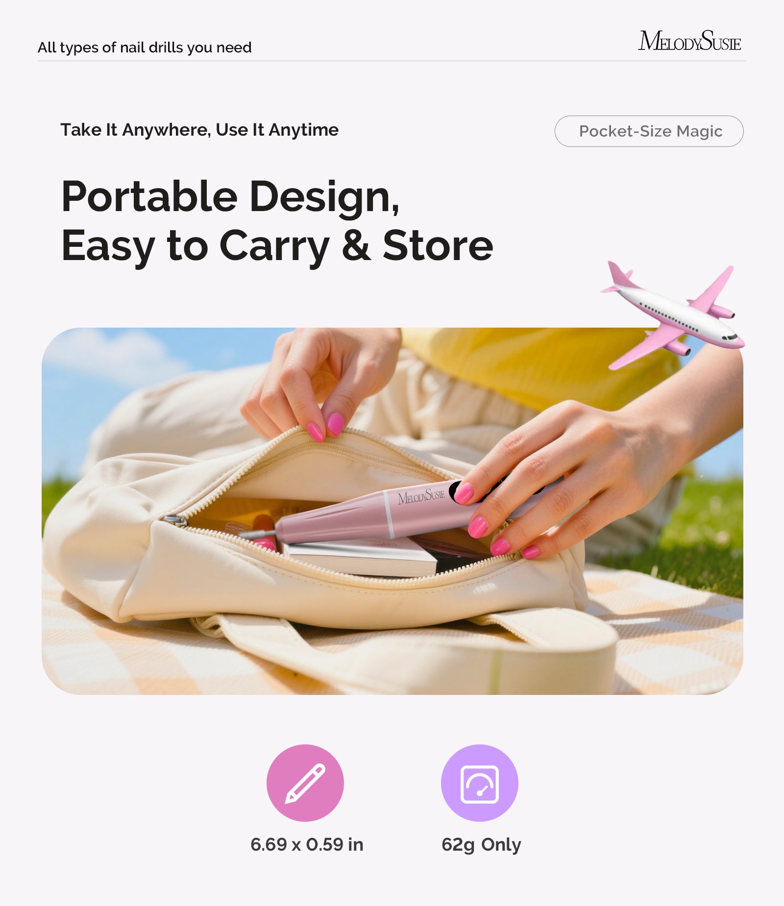 PC90G 20000RPM Portable Rechargeable Nail Drill - Pink