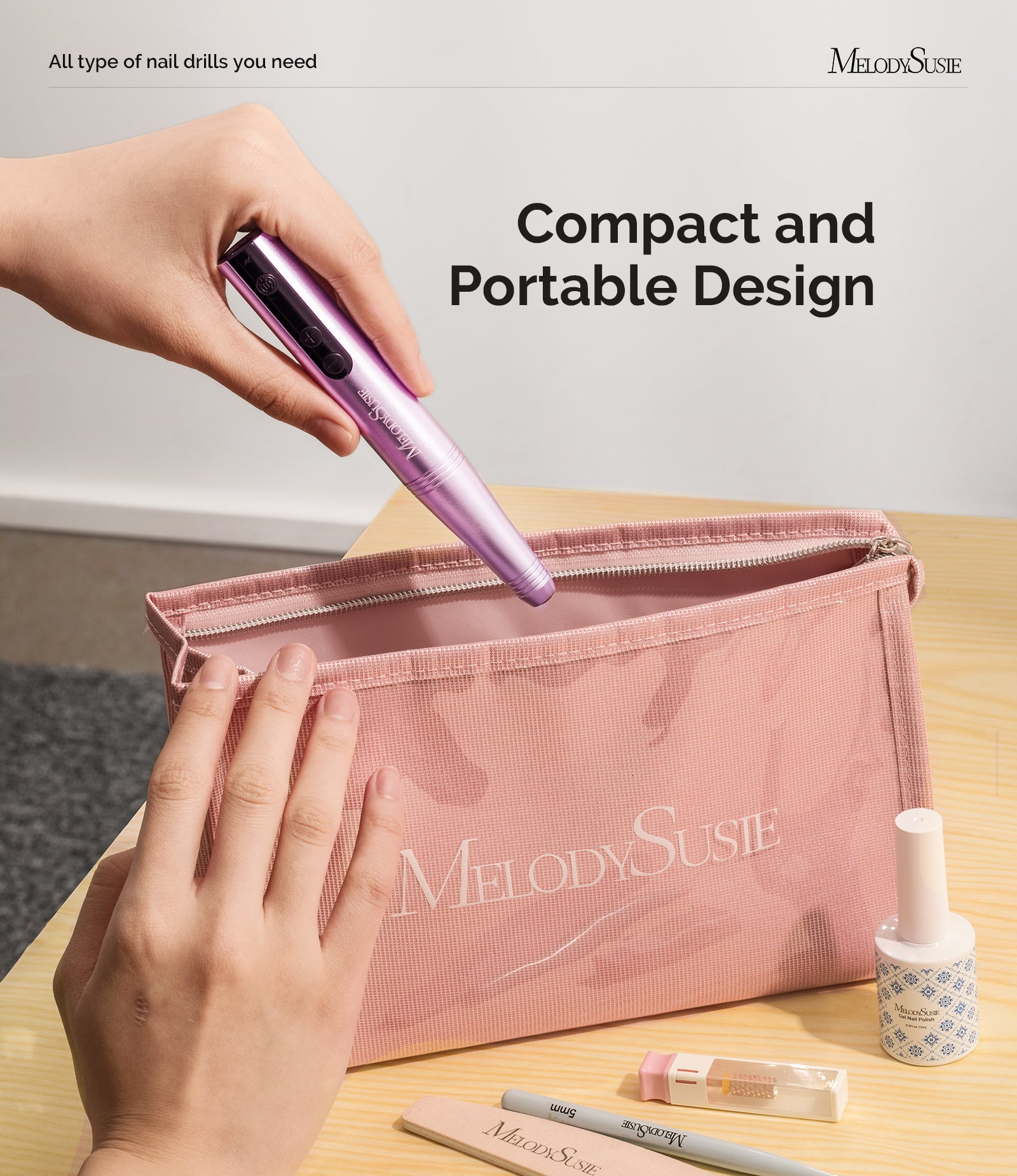 PC180F Pen-Shaped Rechargeable Nail Drill 25,000RPM - Rose Gold