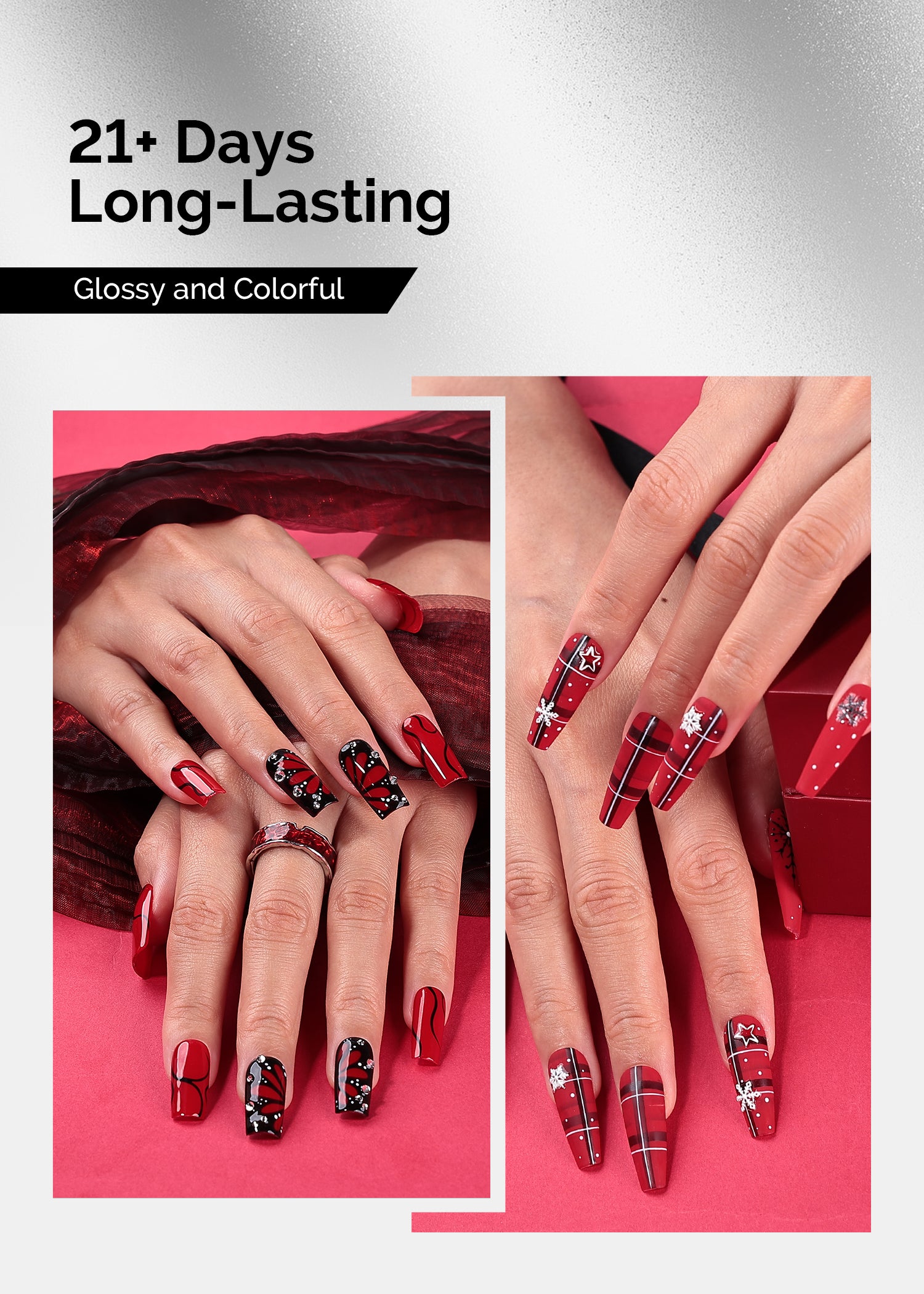 TPO-Free Thick Gel Nail Polish Black and Red 2 Pack 15ml