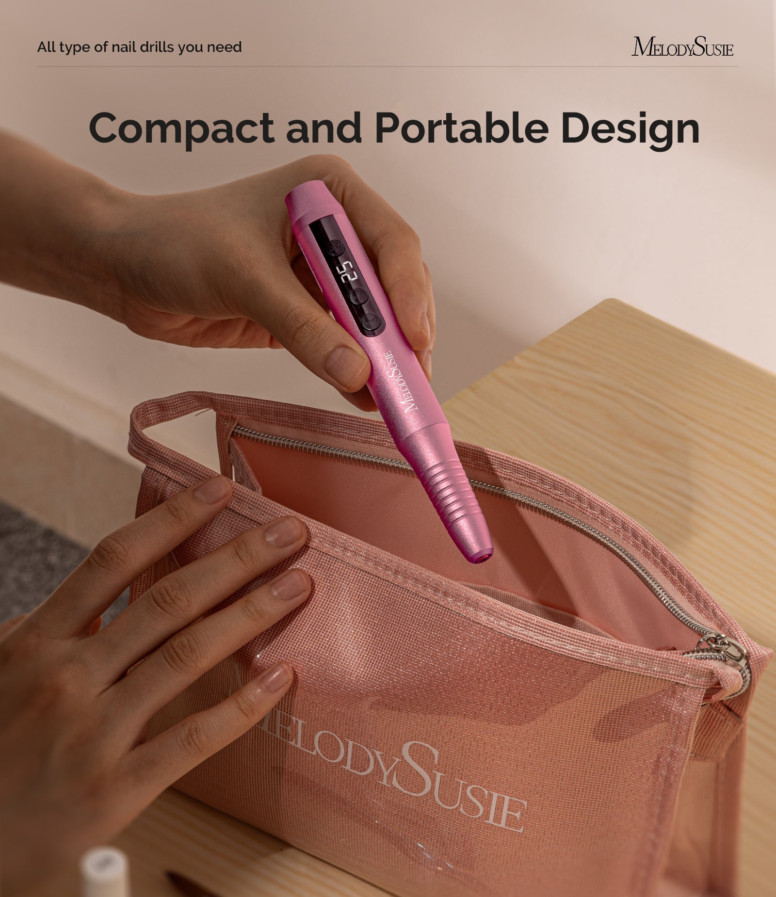 PC180G Pen-Shaped Rechargeable Nail Drill 25,000RPM - Rose Gold