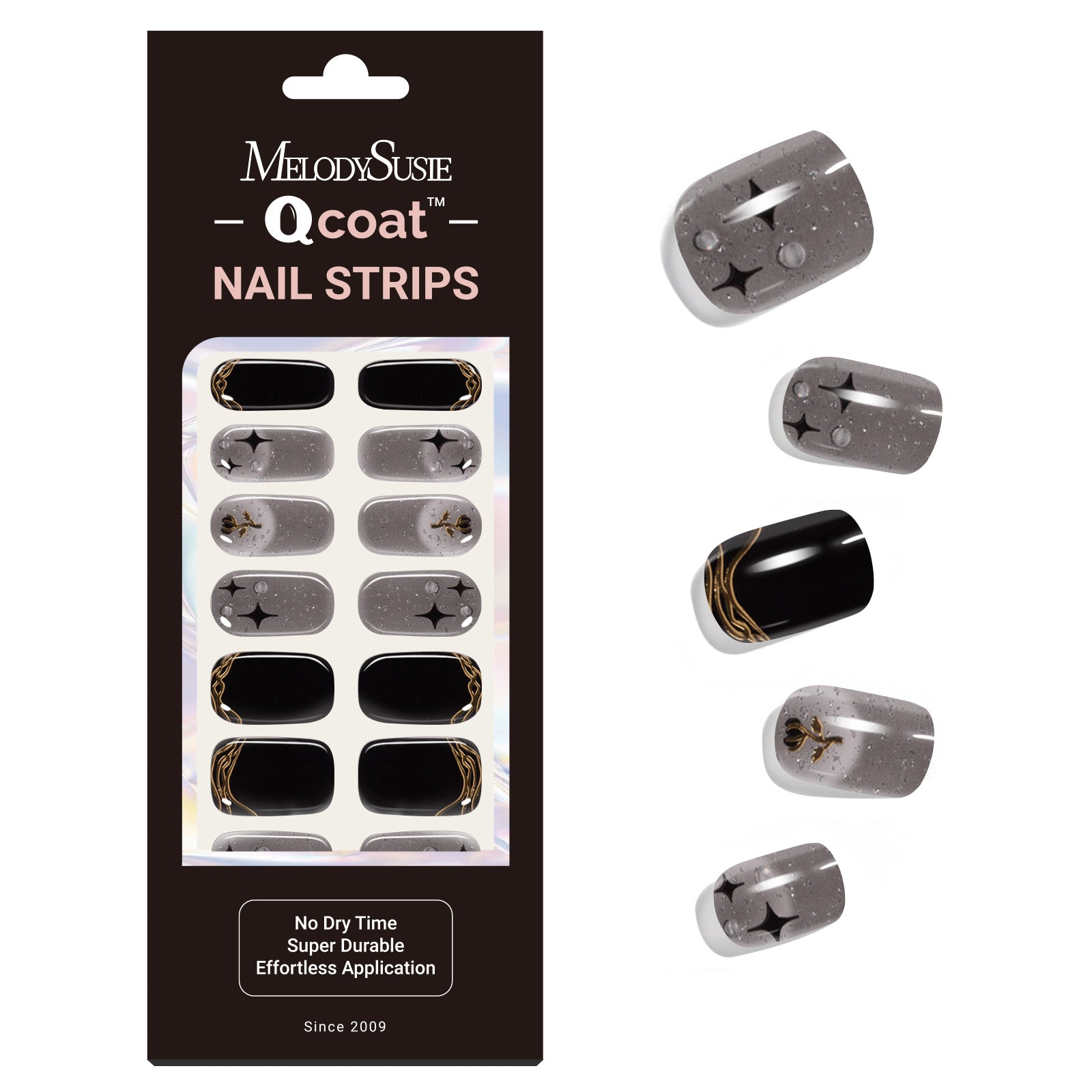 Qcoat Fully Cured Gel Nail Strips - Black Cross Stars(US ONLY)