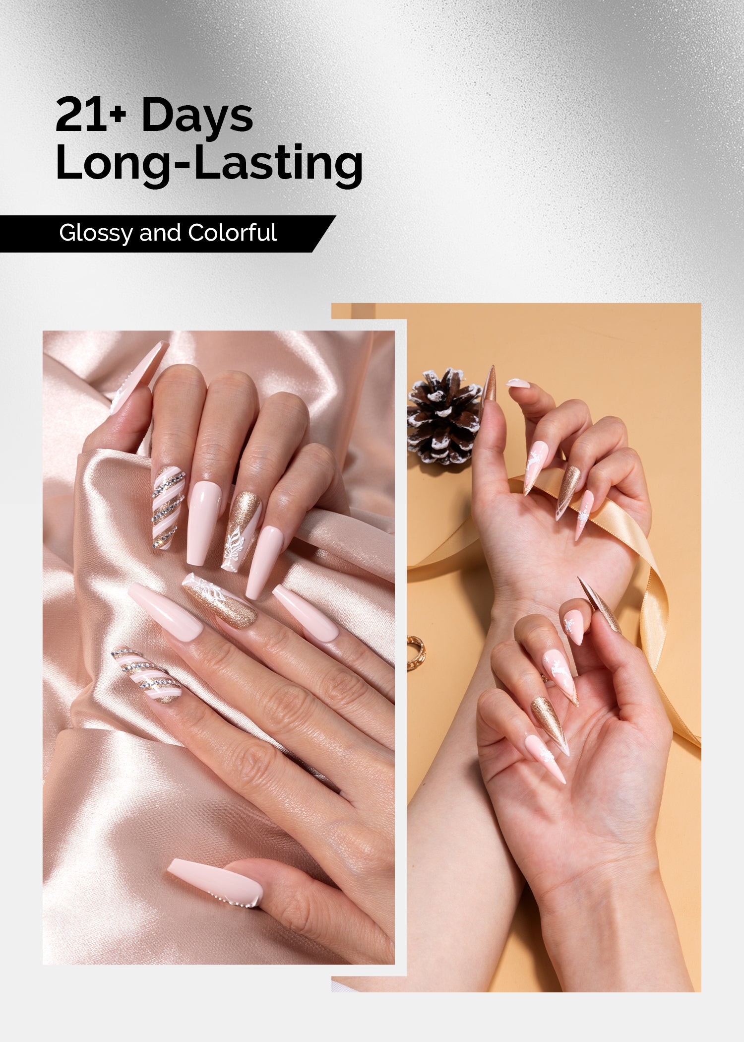 TPO-Free Thick Gel Nail Polish Gold and Nude Pink - 2 Pack 15ml