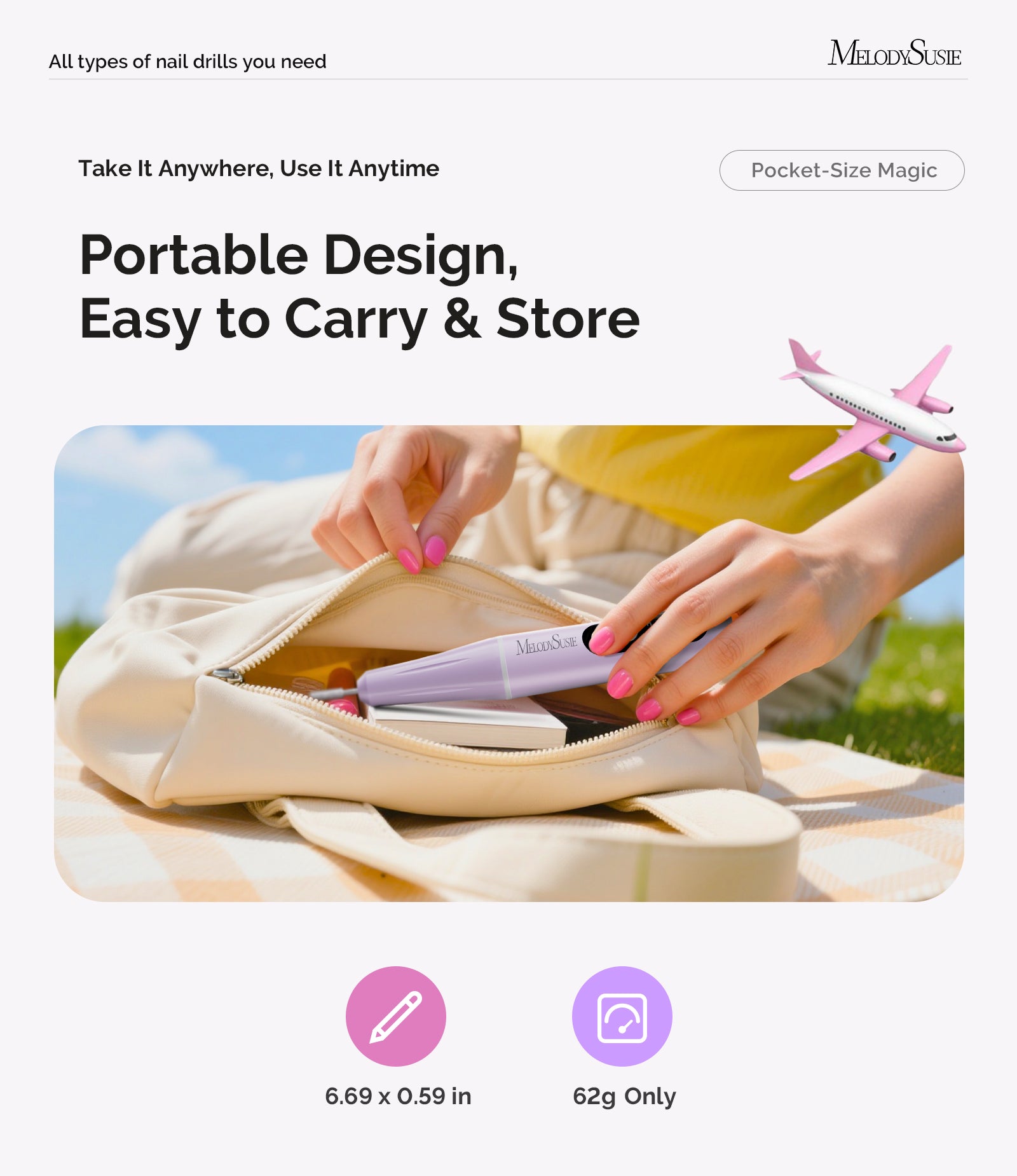 PC90G 20000RPM Portable Rechargeable Nail Drill - Purple