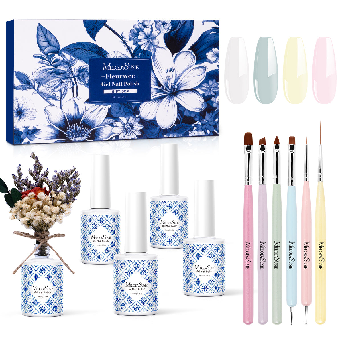 Fleurwee HEMA-Free & HPMA-Free & TPO-Free Plant-based Gel Nail Polish Serenity Bloom Gift Box - 0.5 fl oz/15ml