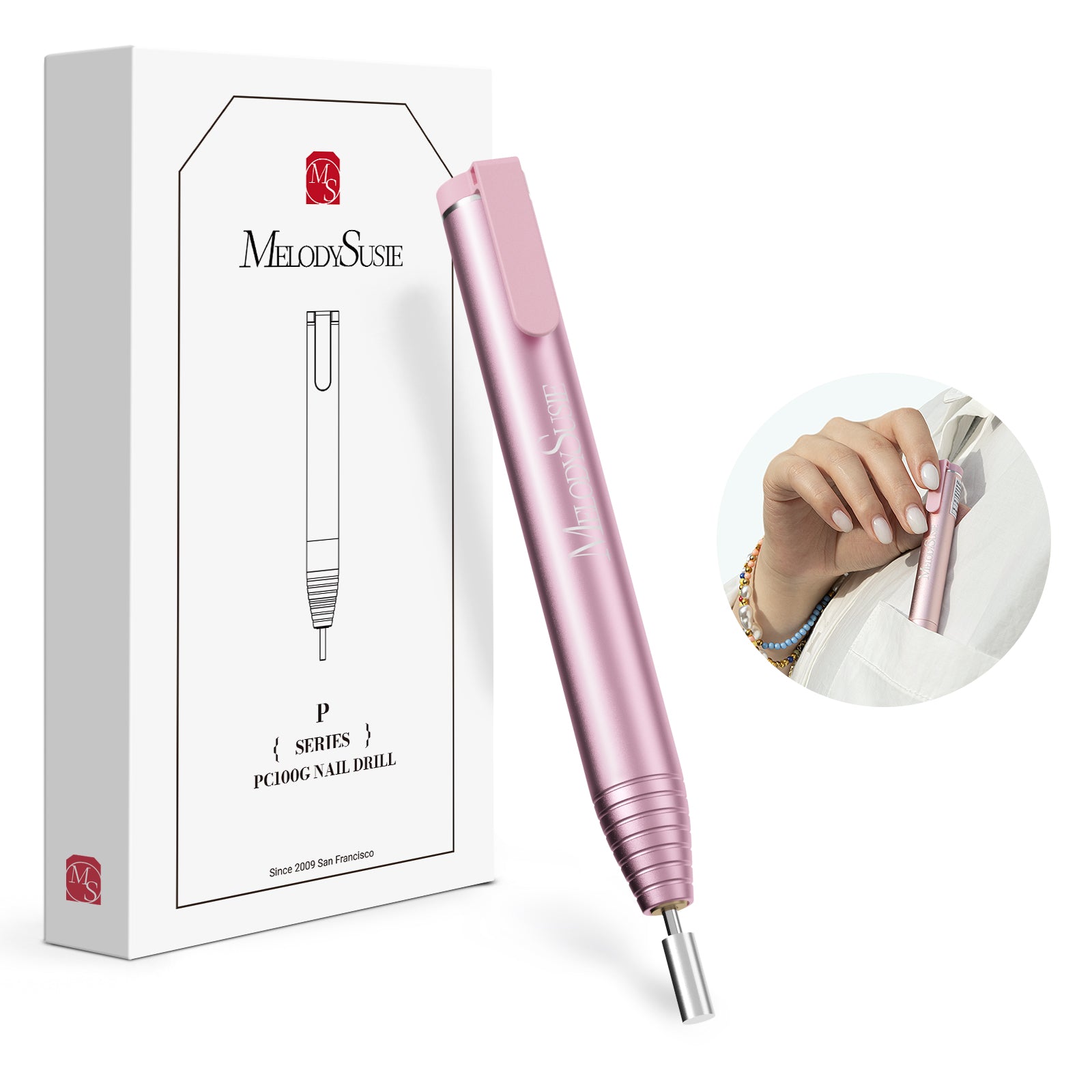PocketNail PC100GR/PC100G Pen-Shaped Innovative Portable Rechargeable Nail Drill 20,000RPM