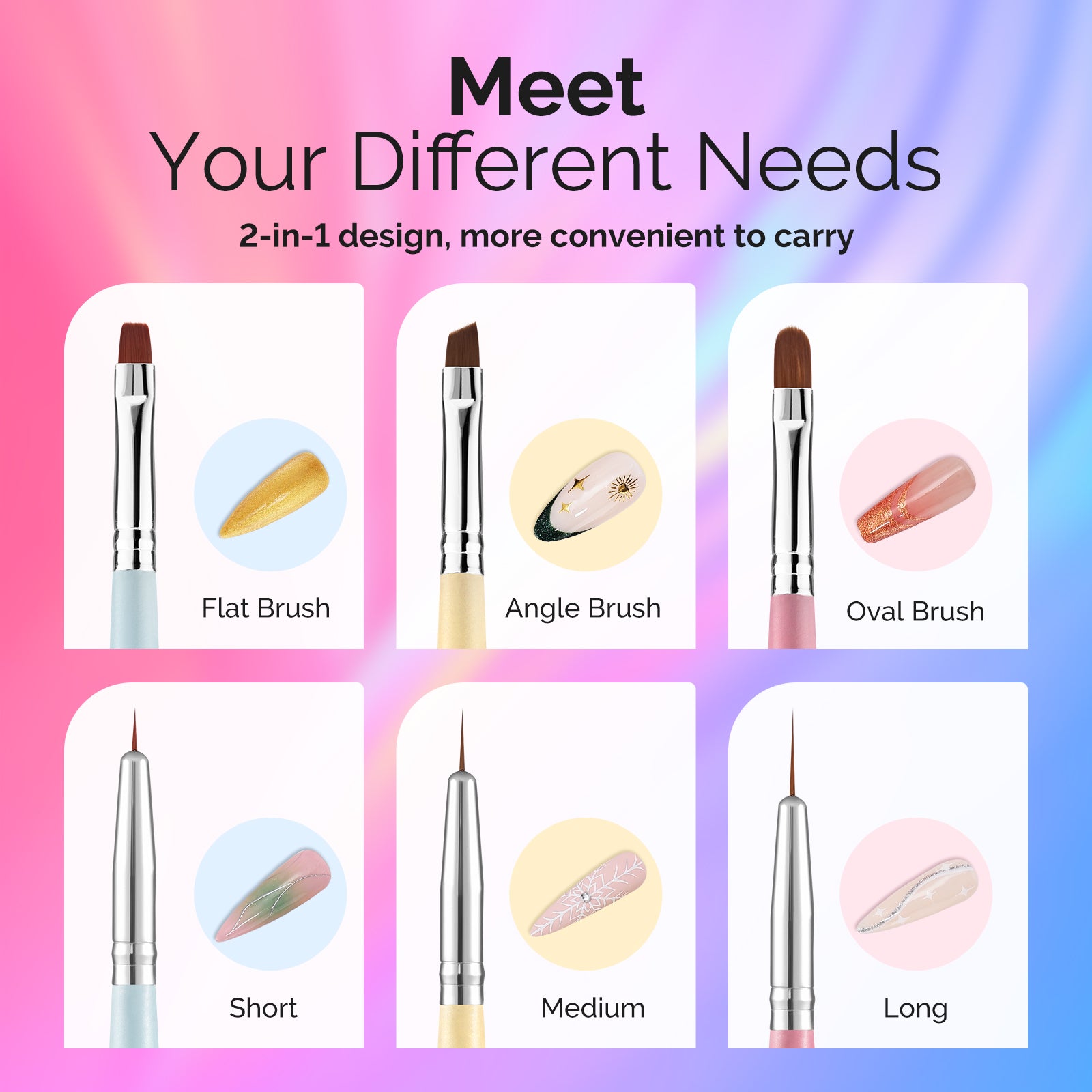 2-in-1 Nail Art Brushes Set 3 Pcs