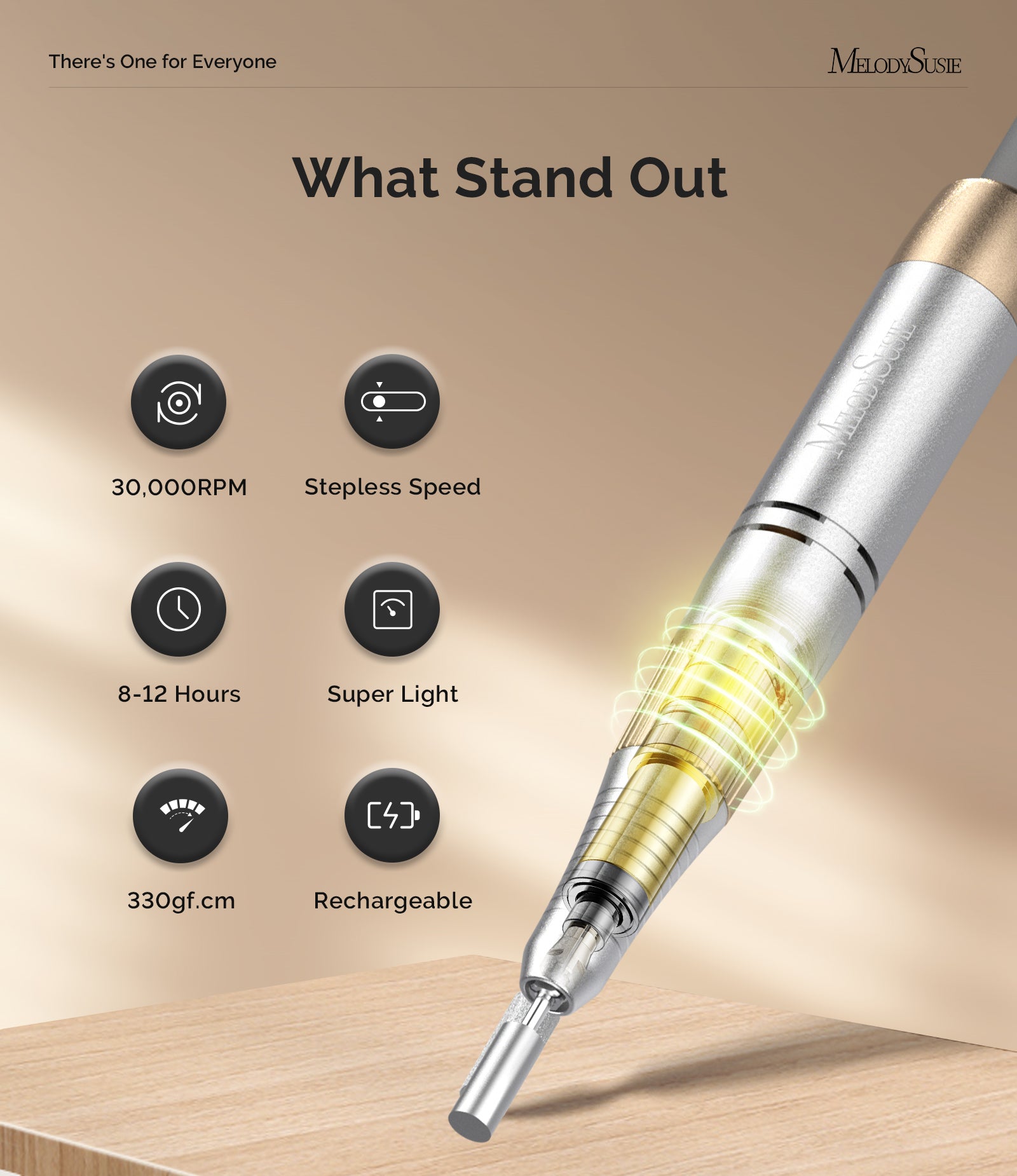 SC330G Rechargeable 30000RPM Nail Drill - White Gold