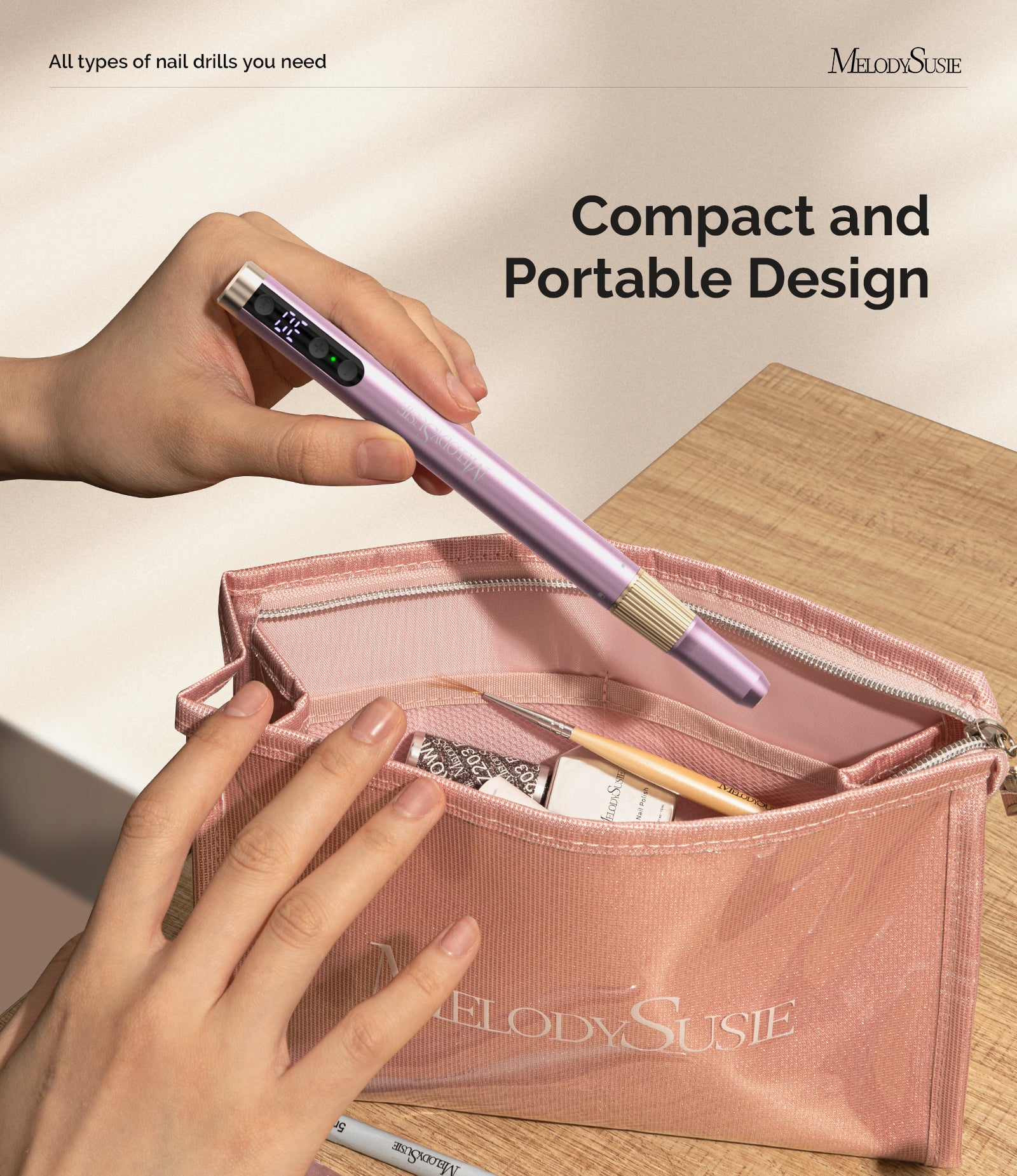 PM180G Pen-Shaped Ultra-Slim Rechargeable Nail Drill 30,000RPM - Pink