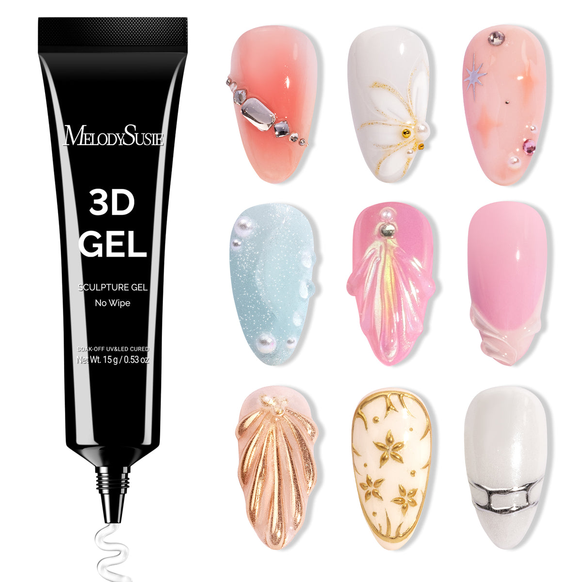Kit 2 Tubes De Gel 3D Transparent Pour Sculpture D'ongles - Marque LureLuxe - Neuf