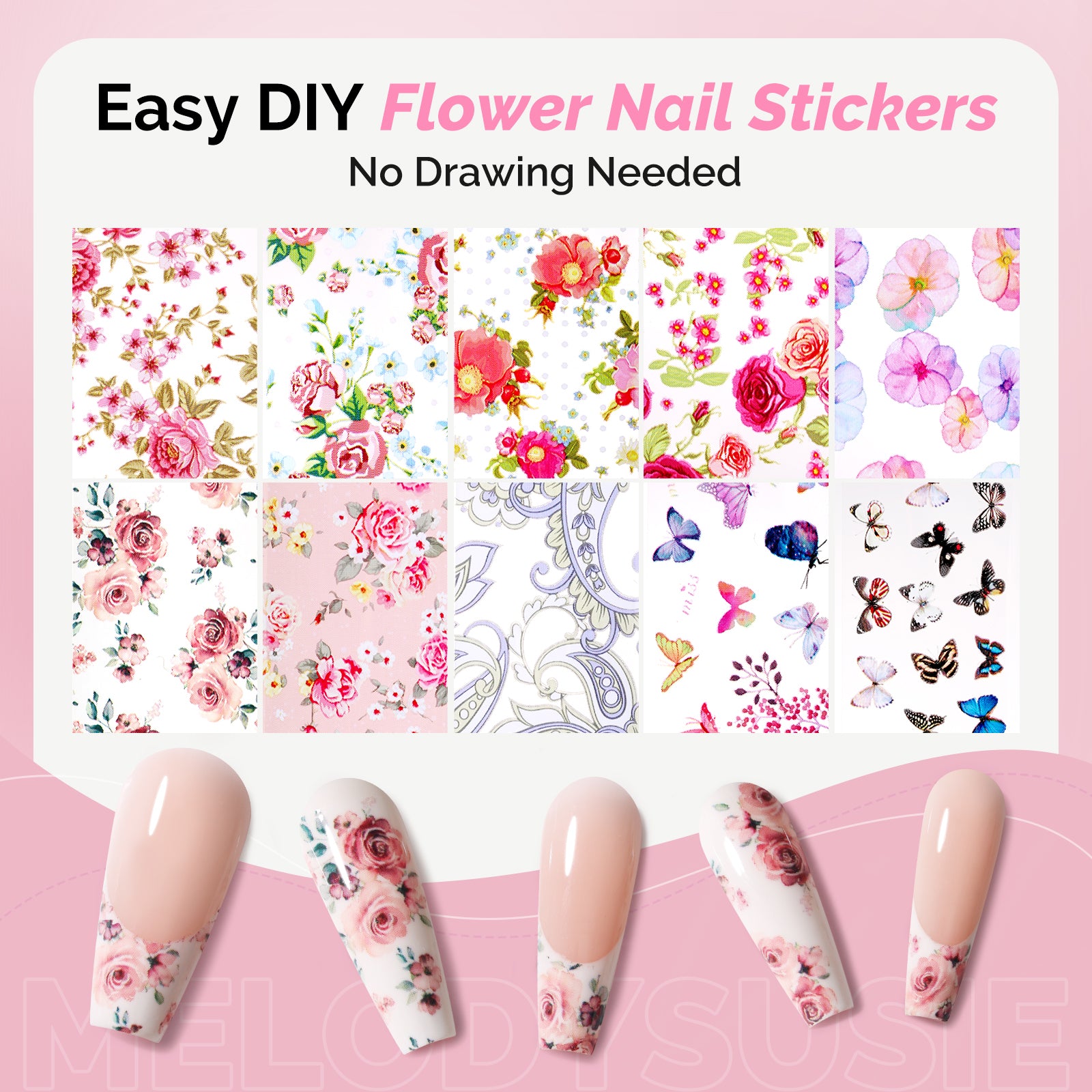 Nail Foil Glue Gel with 20 Rolls Lace Flower Stickers Set