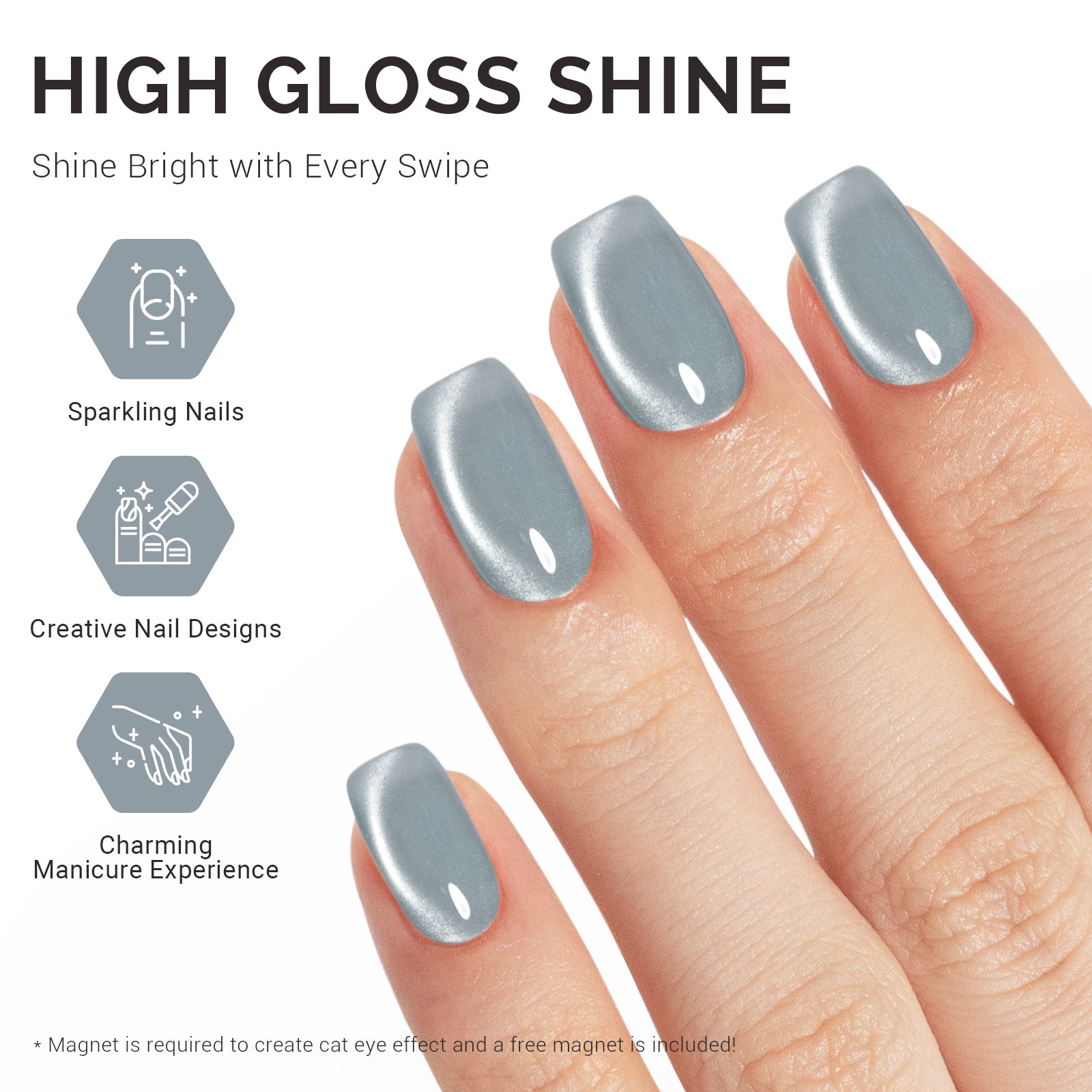 Jeweliver Cat Eye Gel Nail Polish 0.5 fl oz/15ml - Green Gray B5040